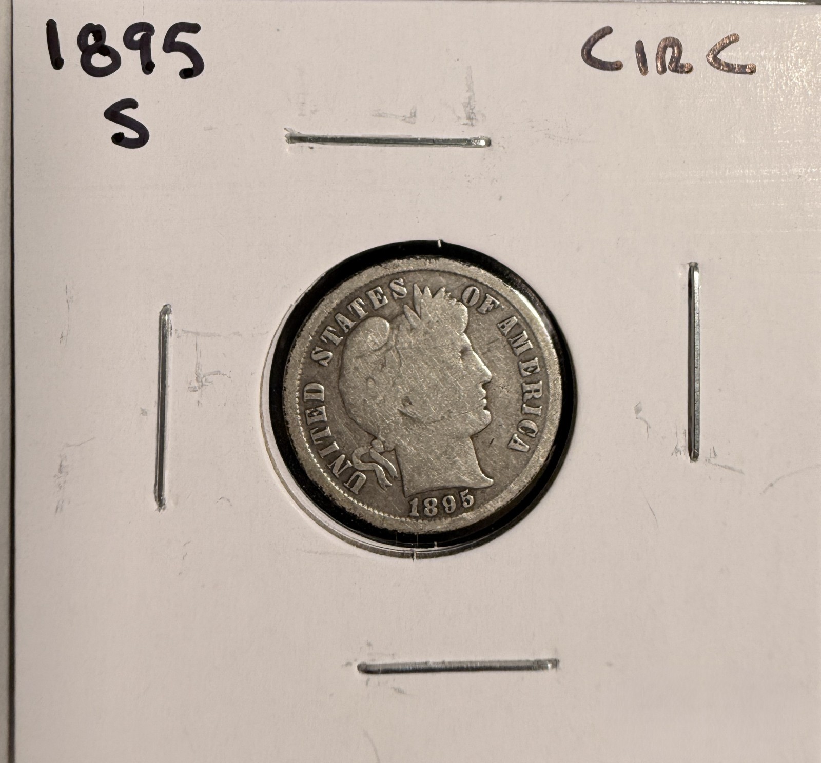 1895-S Barber Dime, Nicely Circulated. (19606)