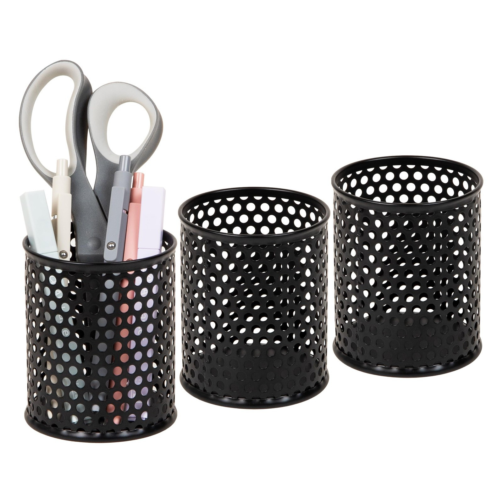 Metal Pen Cups, Mesh Pencil Holders, Desktop Organizer Set, Metal, Set of 3, ...