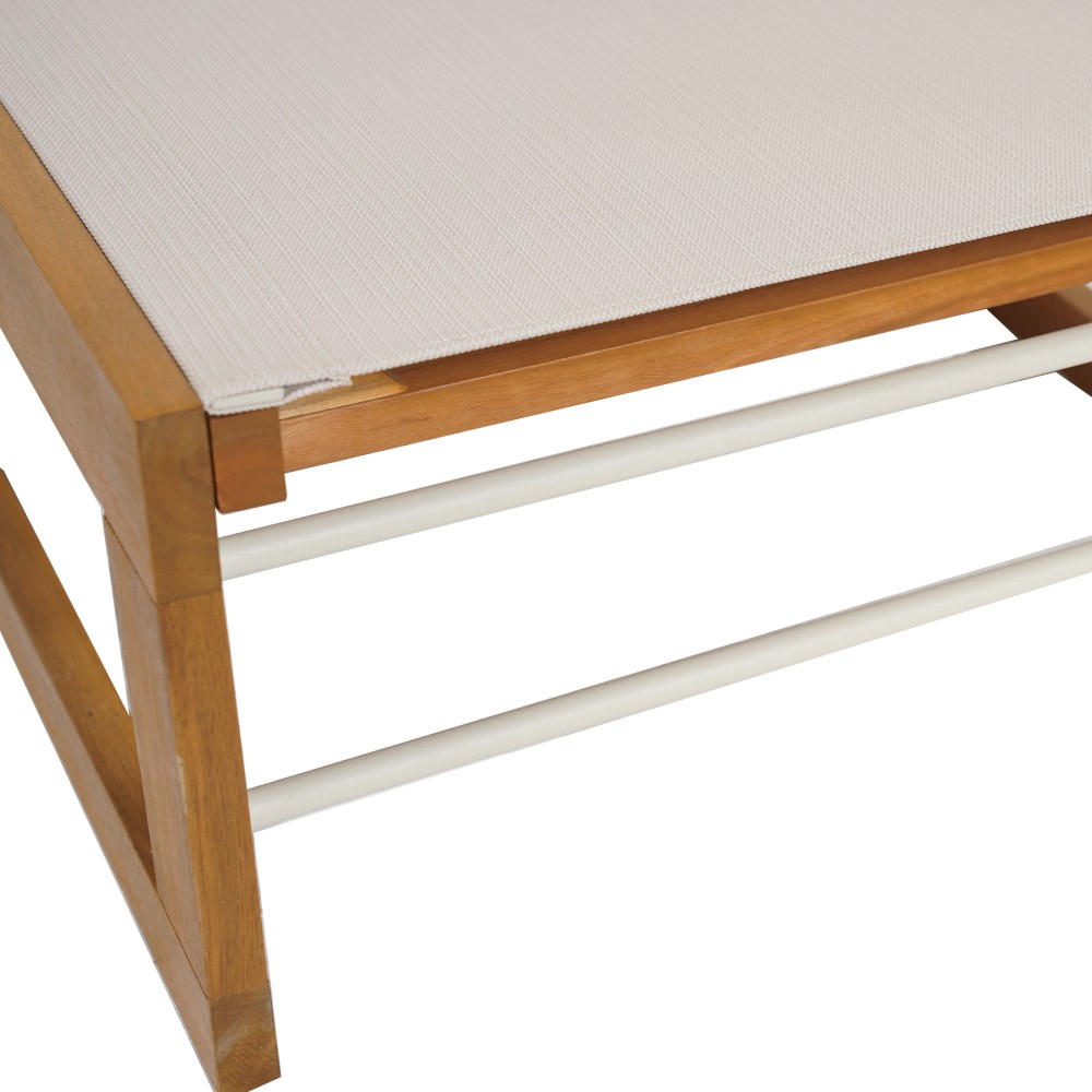 Teak Finish Acacia Wood Outdoor Chaise Lounge with Textilene Mesh Seating