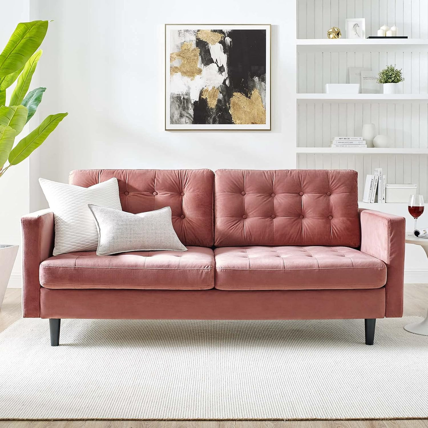 EEI-4444-DUS Exalt Tufted Performance Velvet Sofa, Dusty Rose