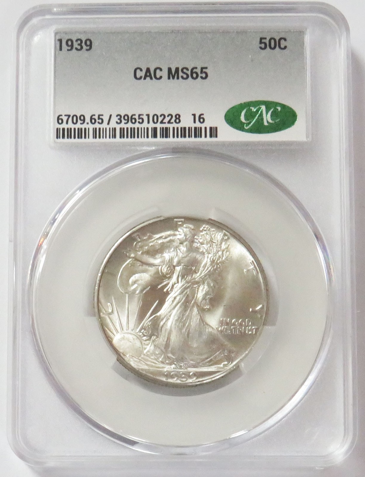 1939 USA WALKING LIBERTY HALF DOLLAR CAC MINT STATE 65