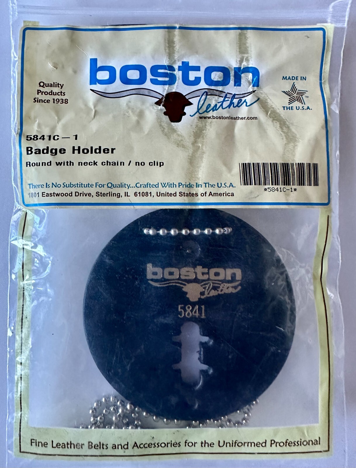 Boston Leather 5841C-1 Black Round Badge Holder for Star Shaped Badges
