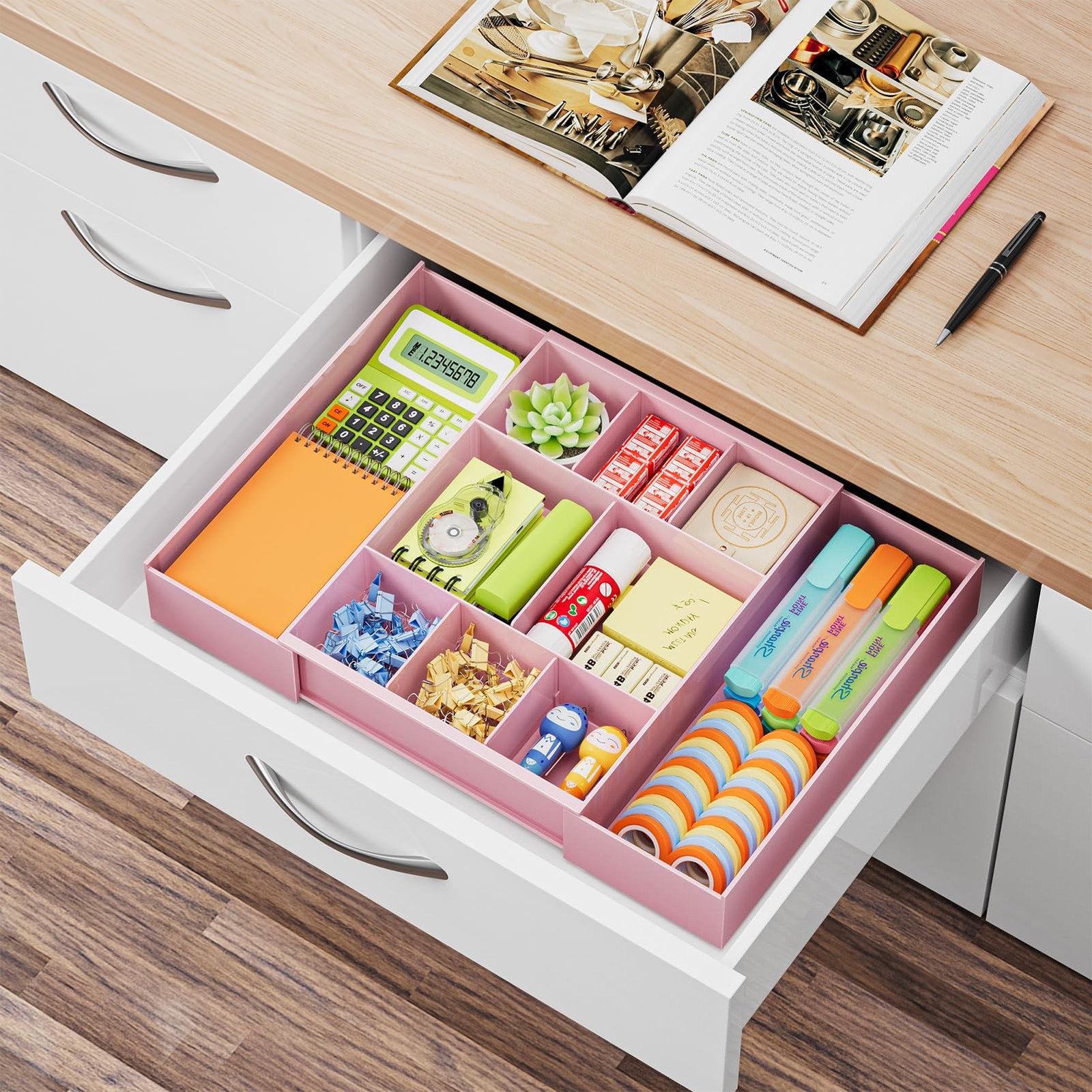 Expandable Desk Drawer Organizer, Clear Plastic Drawer Organizer Tray with 10...