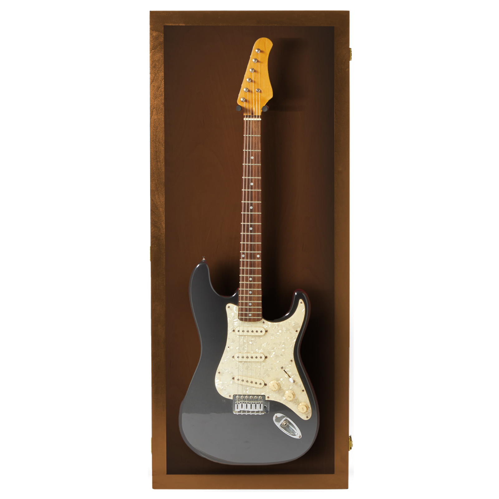 Electric Guitar Display Case Acrylic Guitar Case Wall Mount- Walnut w/ No Felt