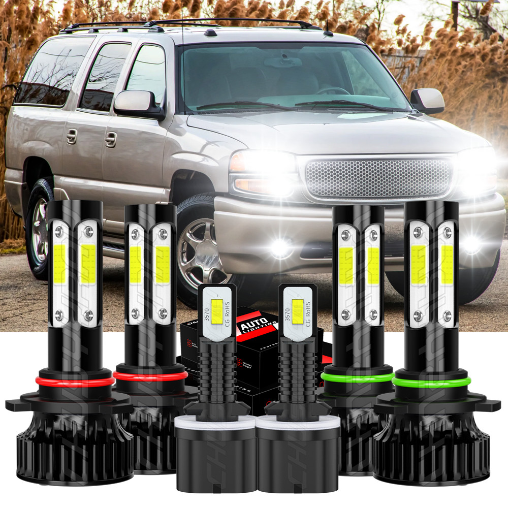 For GMC Yukon XL 2000-2006 6X Combo 6000K LED Headlight Hi-Lo Fog Light Bulb