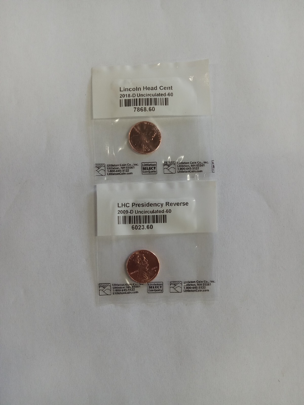 Two 2 2018-D, 2009-D Uncirculated Lincoln Head Cents