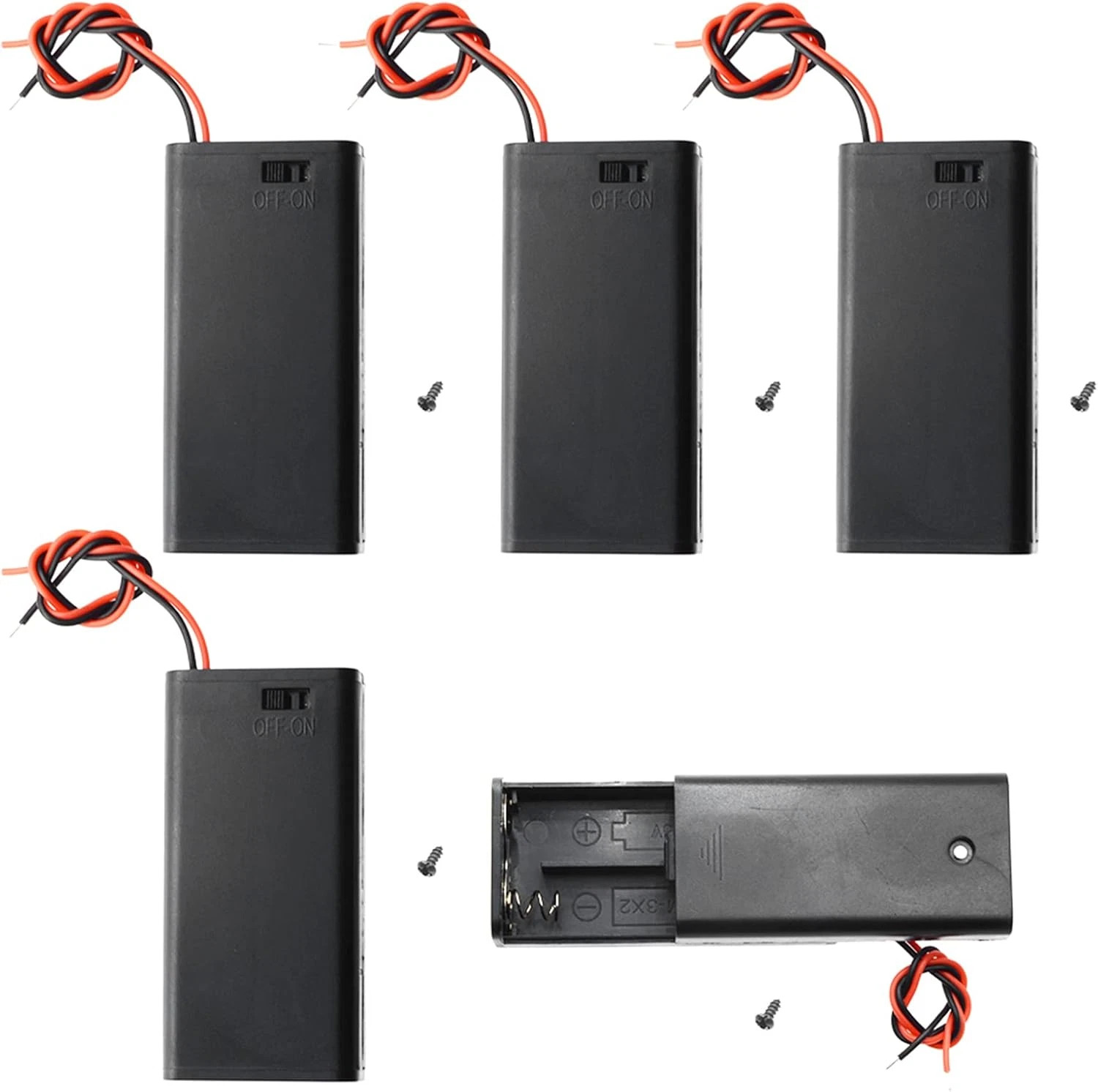 5Pcs 2X 1.5V AA Battery Holder Case with On/Off Switch and Wire Leads