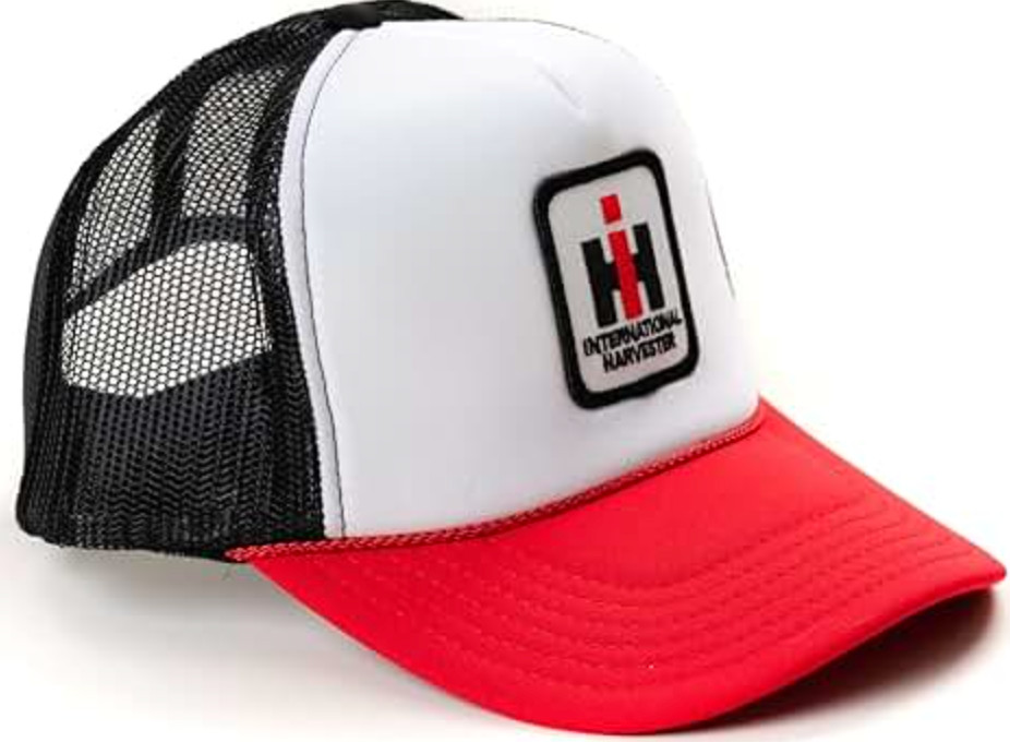 Mens International Harvester White and Red with Black Mesh Hat IH85