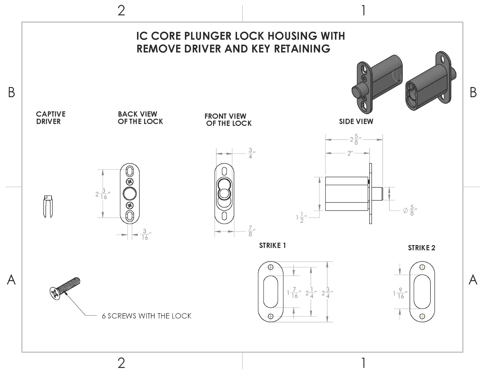 Through Bolt Mount Sliding Door Plunger Lock For SFIC Core (KEY RETAINING)