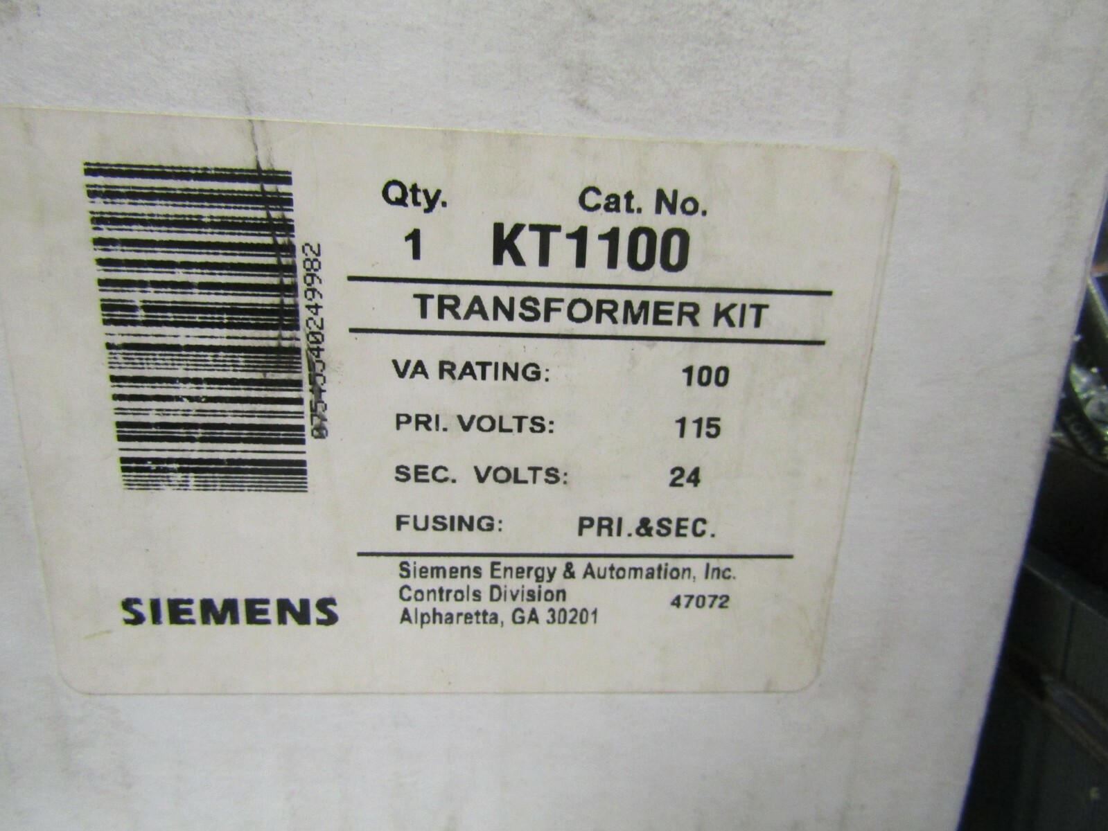 NEW SIEMENS KT1100 TRANSFORMER 24-213-117-003 100VA H.V 115 L.V 24