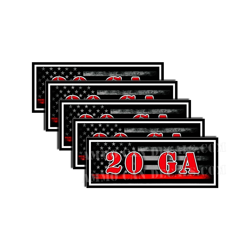 20 GA Ammo Can Decal Gun Ammunition Box Sticker Red Line American Flag 5 Pack