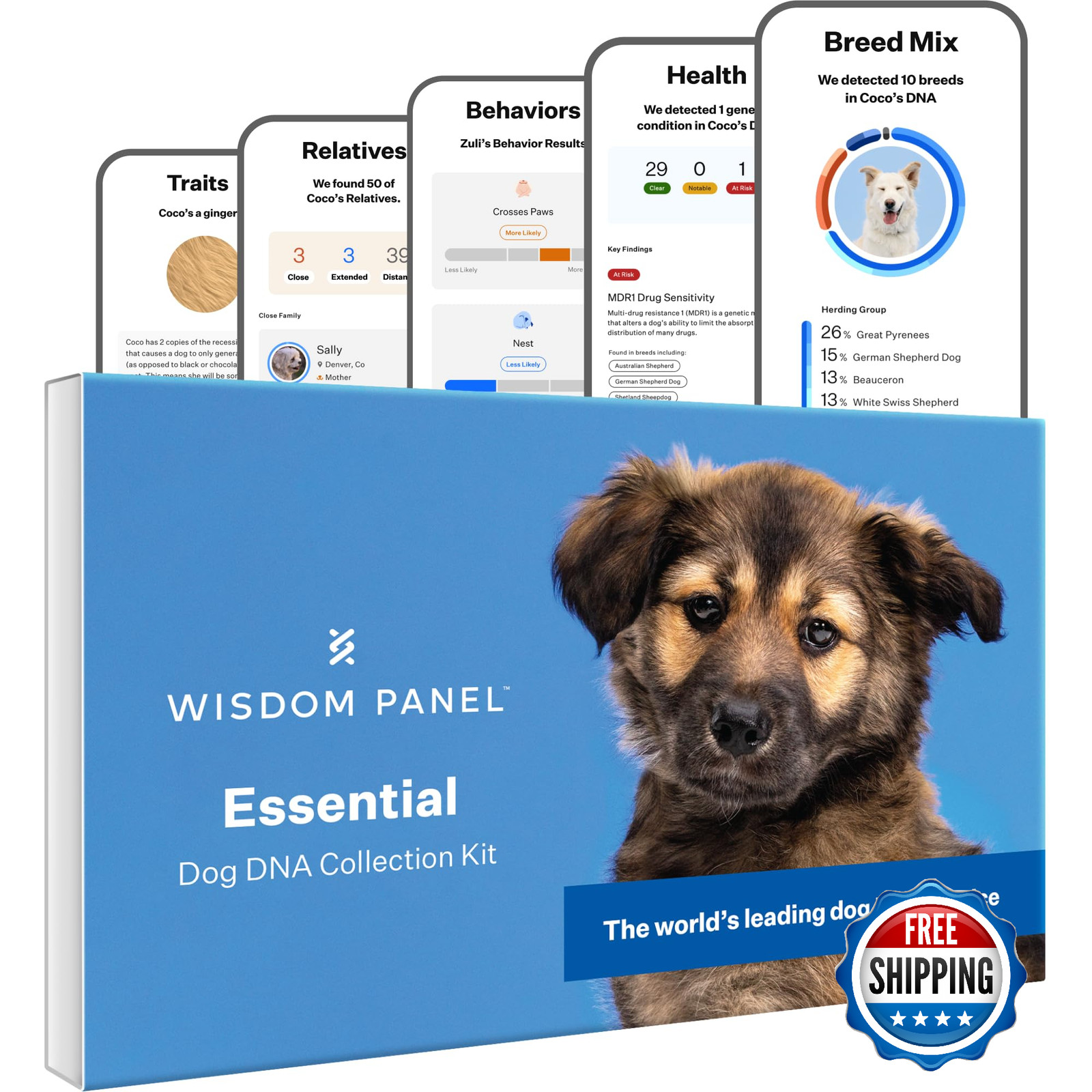 Wisdom Health Essential Dog DNA Kit - Breed, Health, 30+ Genes, 365+ Breeds