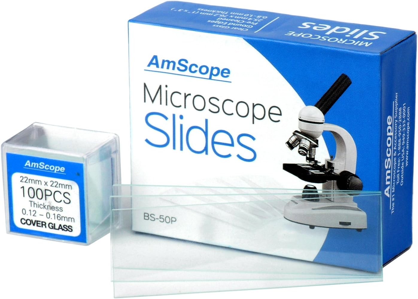 AmScope BS-50P-100S-22 Pre-Cleaned Blank Ground Edge Glass Microscope Slides and