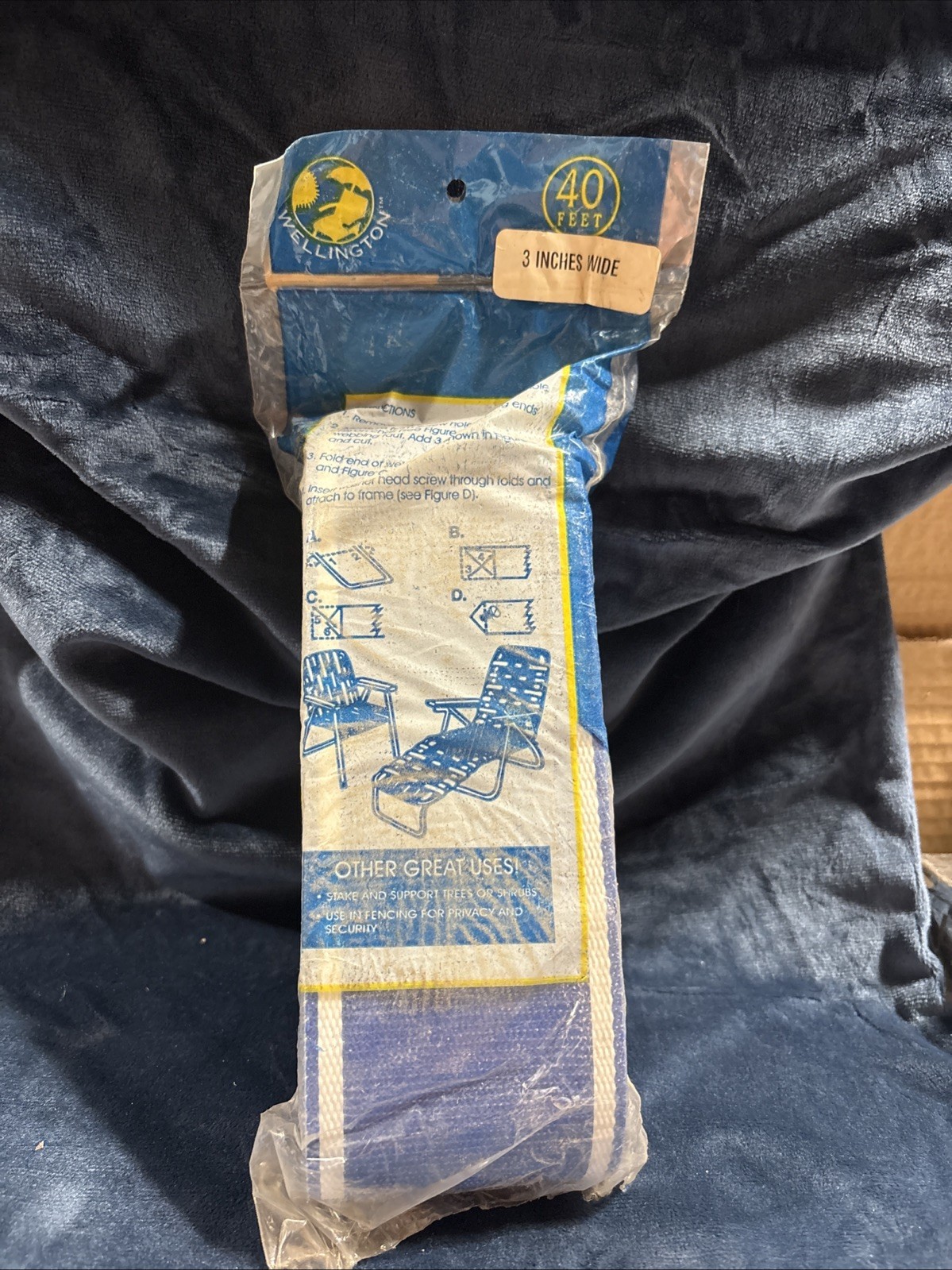 Wellington Webbing Kit Blue NOS White Stripe Screws New 40’ Lawn Chair Webbing