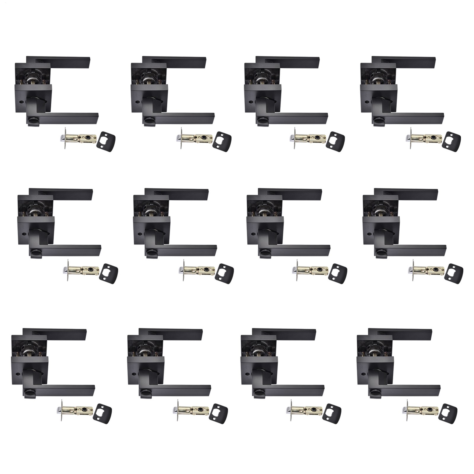 12PCS Matte Black Door Lever Heavy Duty Door Knob With Keys Square (Passage)