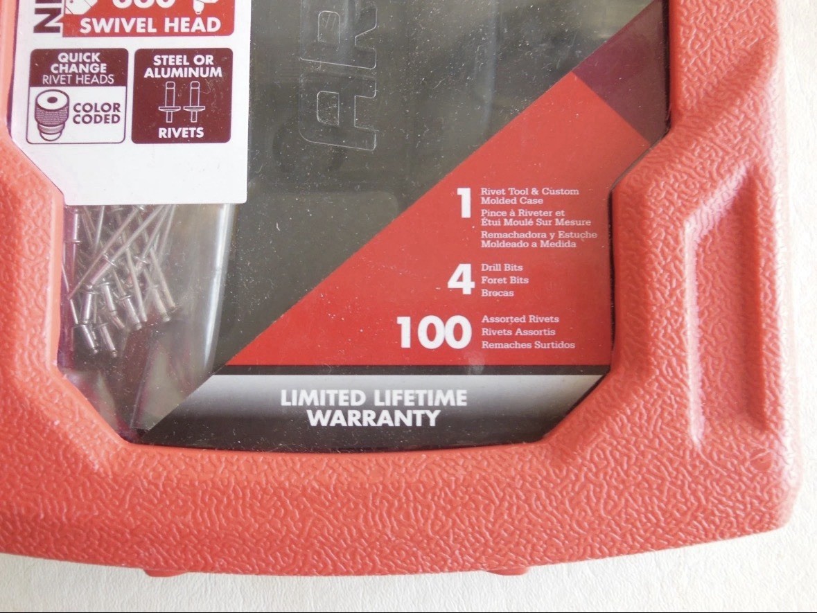 Arrow One Handed Swivel Riveter Kit Red w/ Drill Bits & Assorted Rivets