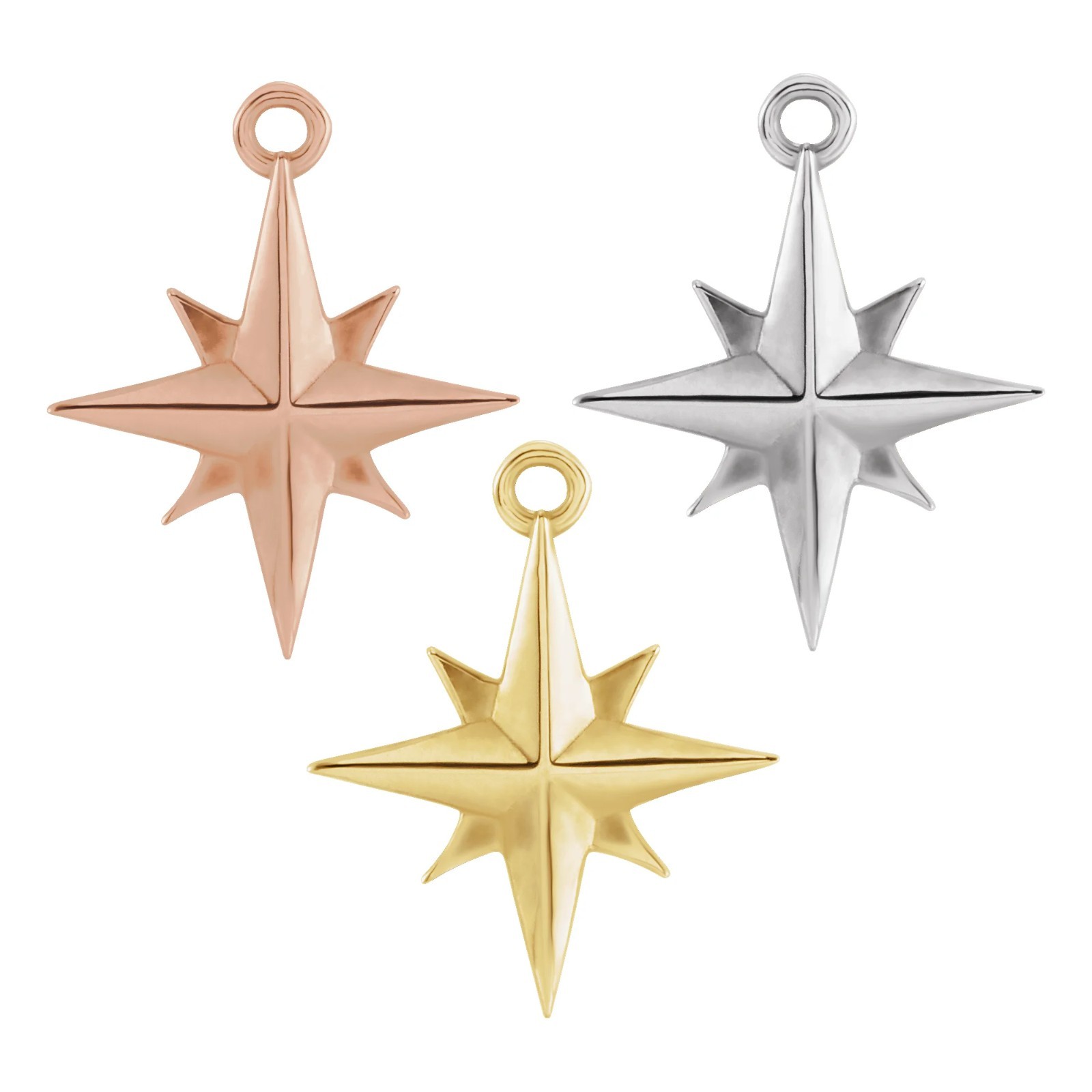 10K 14K 18K Gold, Platinum & Silver Dangle 11.7x9.6 mm Celestial Star