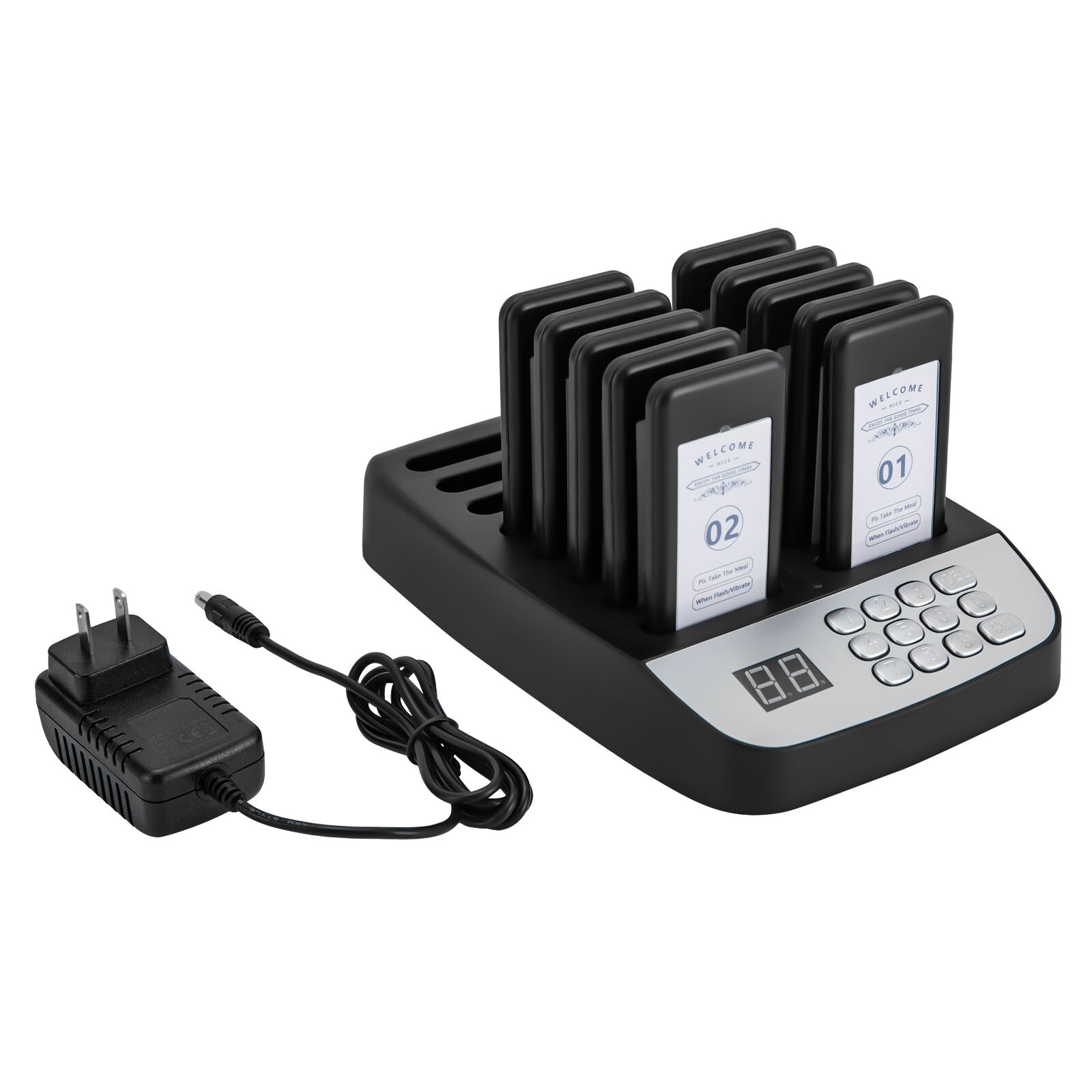 Wireless Restaurant Pager System 10 Beepers Guest Paging Queue Call Black