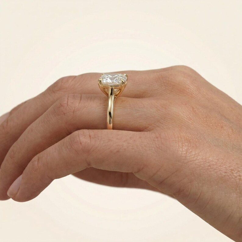 2.5CT Cushion Cut Lab Grown Diamond Ring For Bridal Gift 14k Solid Yellow Gold
