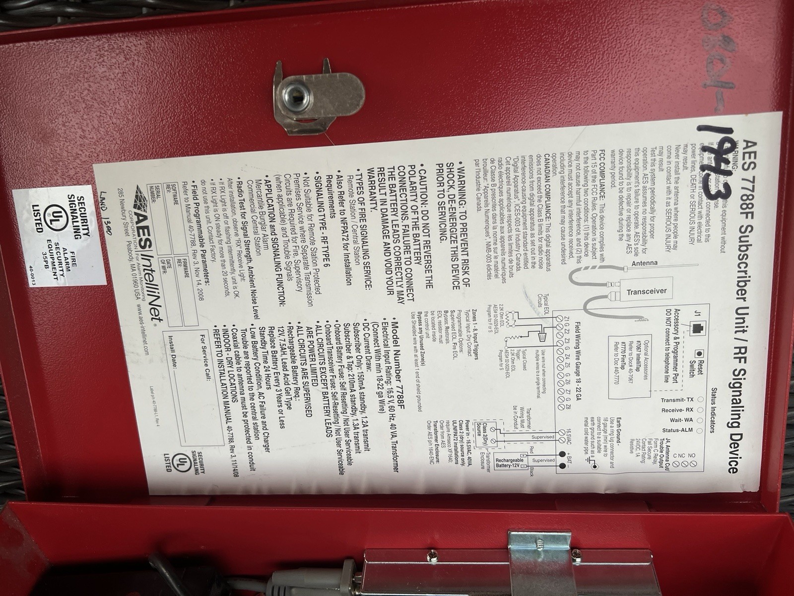 AES IntelliNet 7788F Subscriber Unit RF Signaling Device - Red Enclosure