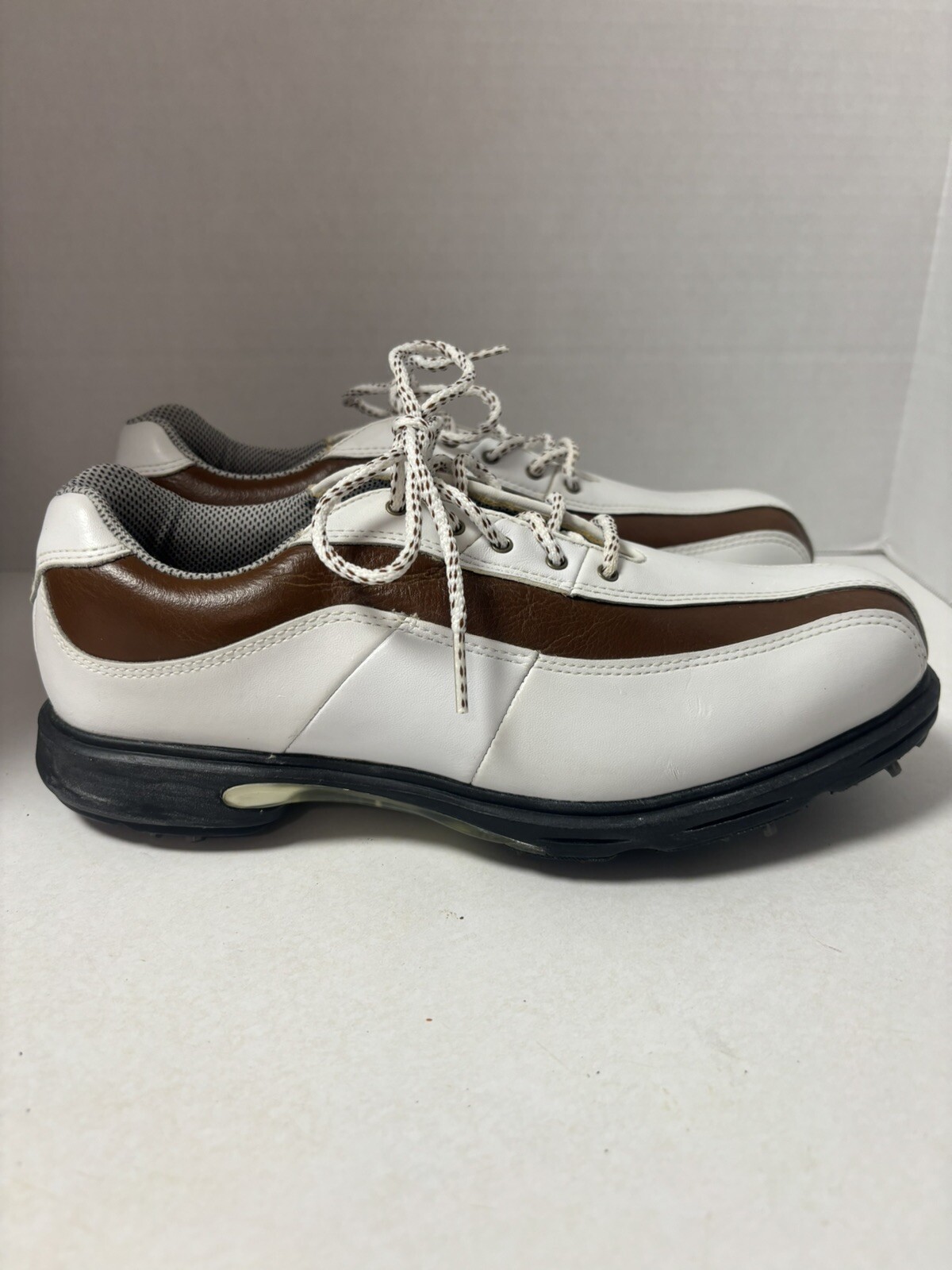 Etonic Stabilites Soft Spikes Leather Golf Cleats Shoes Mens 7mediumWhite Brown