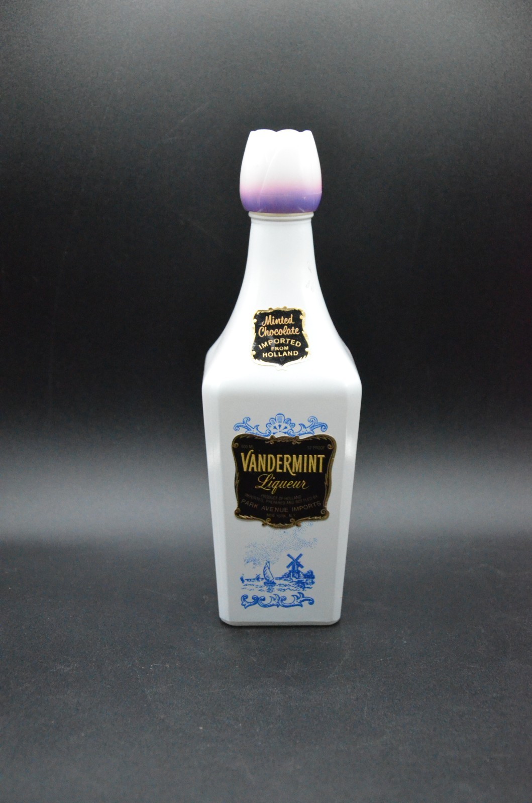 Vintage Vandermint Glass Dutch Windmill Liqueur Decanter Bottle Alcohol - Empty