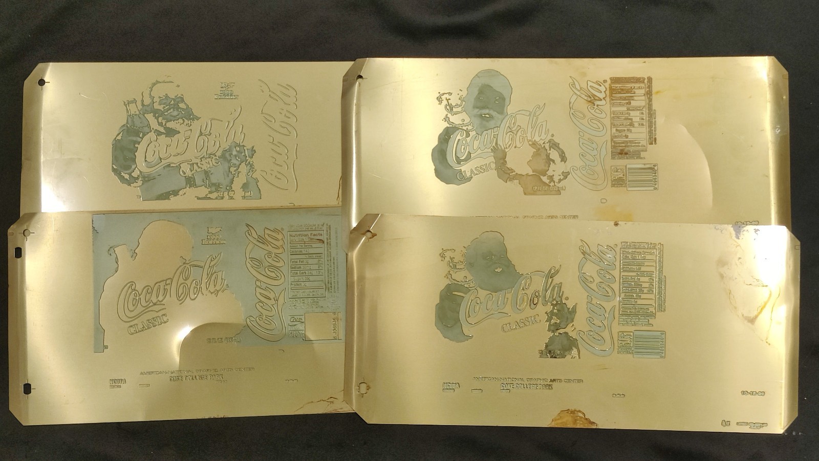 *RARE* Vintage Lot of 4 "SANTA CLAUSE" Coke a Cola Printing Plates Collectables