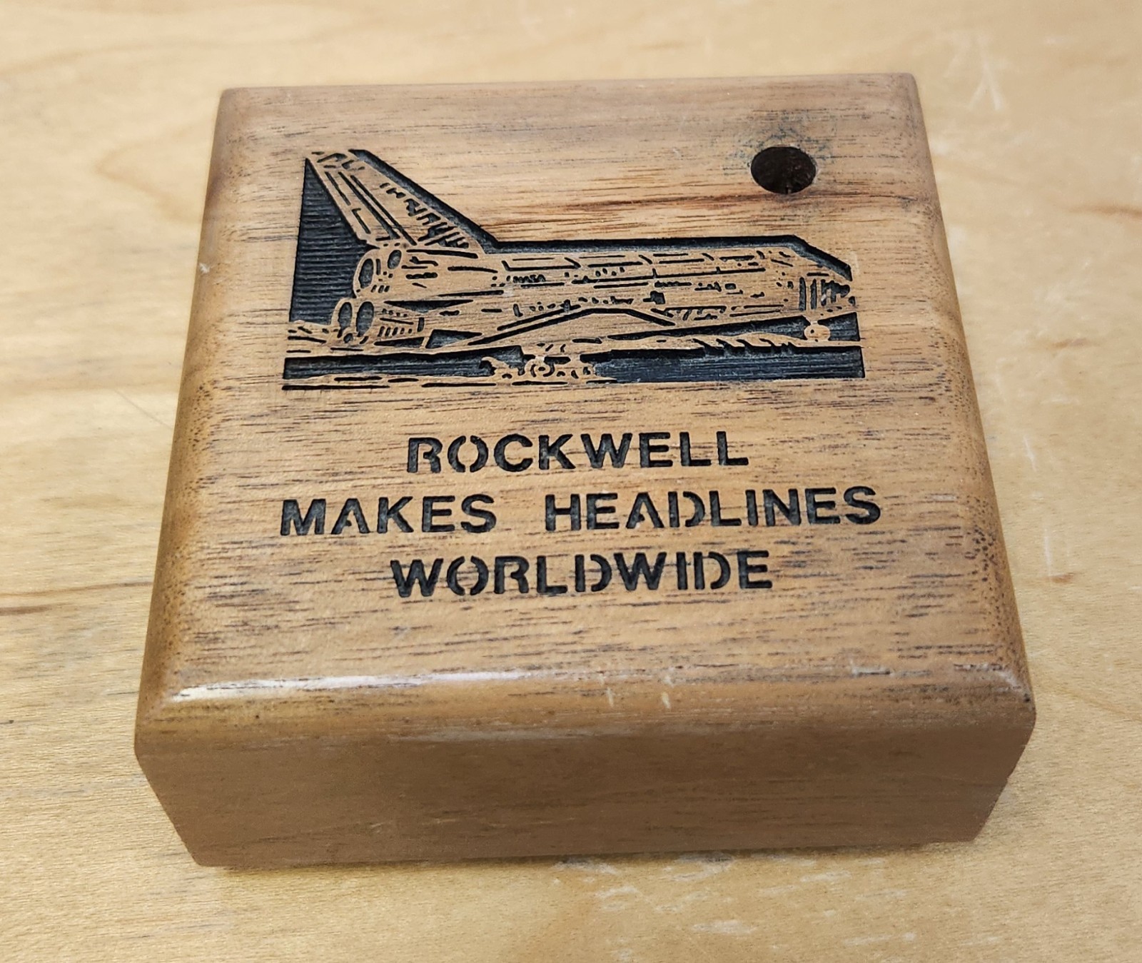 Vintage Rockwell International NASA Space Shuttle Wooden Pen Holder Paperweight