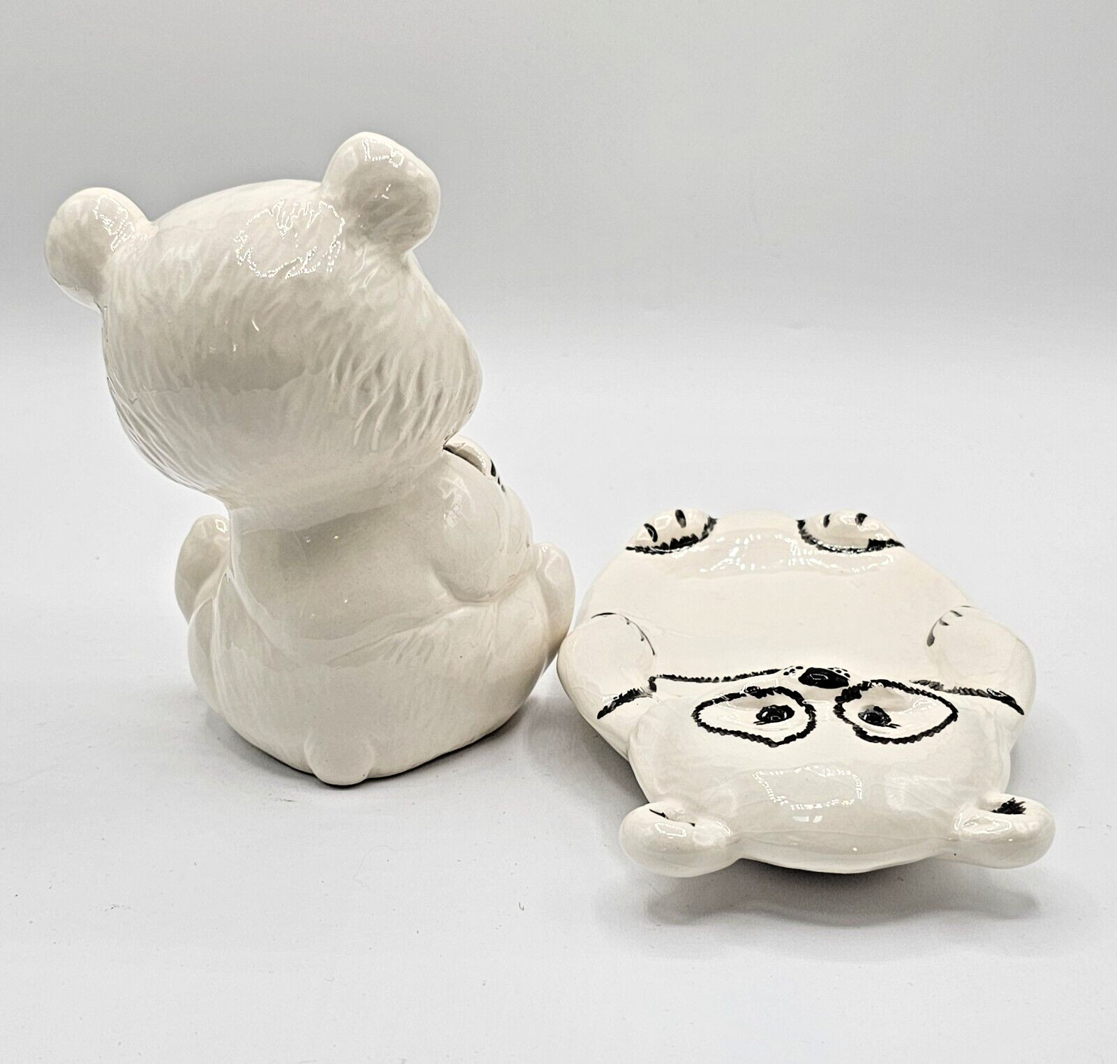 Panda Ceramic Soap Dish and Toothbrush Holder Bathroom Kitsch Signed Phyllig