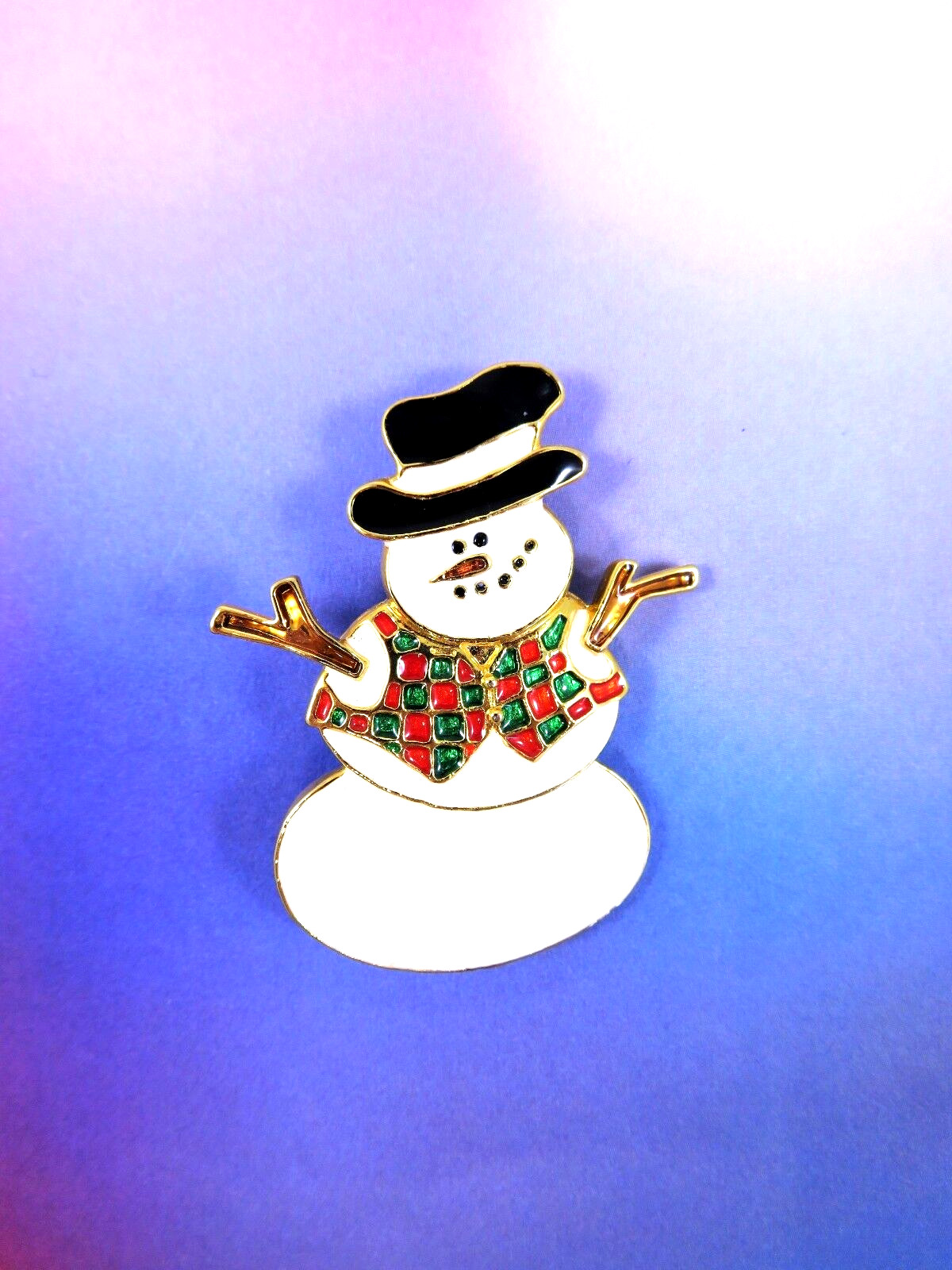 Large Snowman Christmas Pin Brooch Enamel On Gold Tone Metal In Gift Pouch