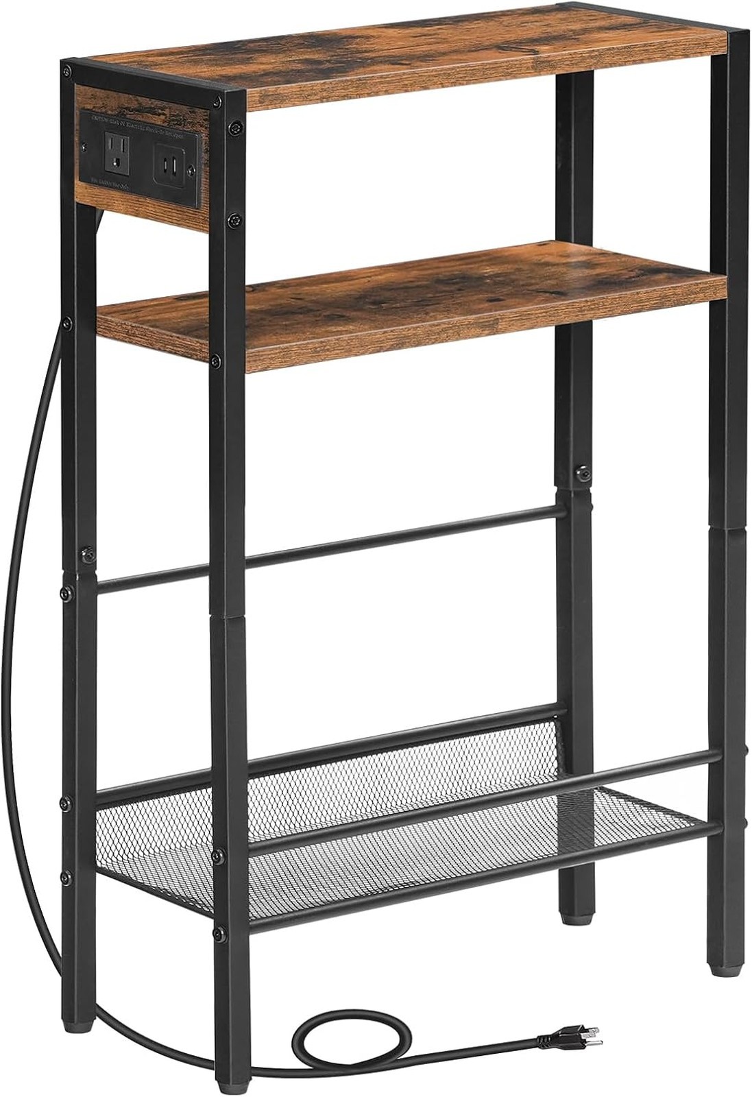 Small Narrow Side Table with Charging Station, Slim End Table with USB Ports