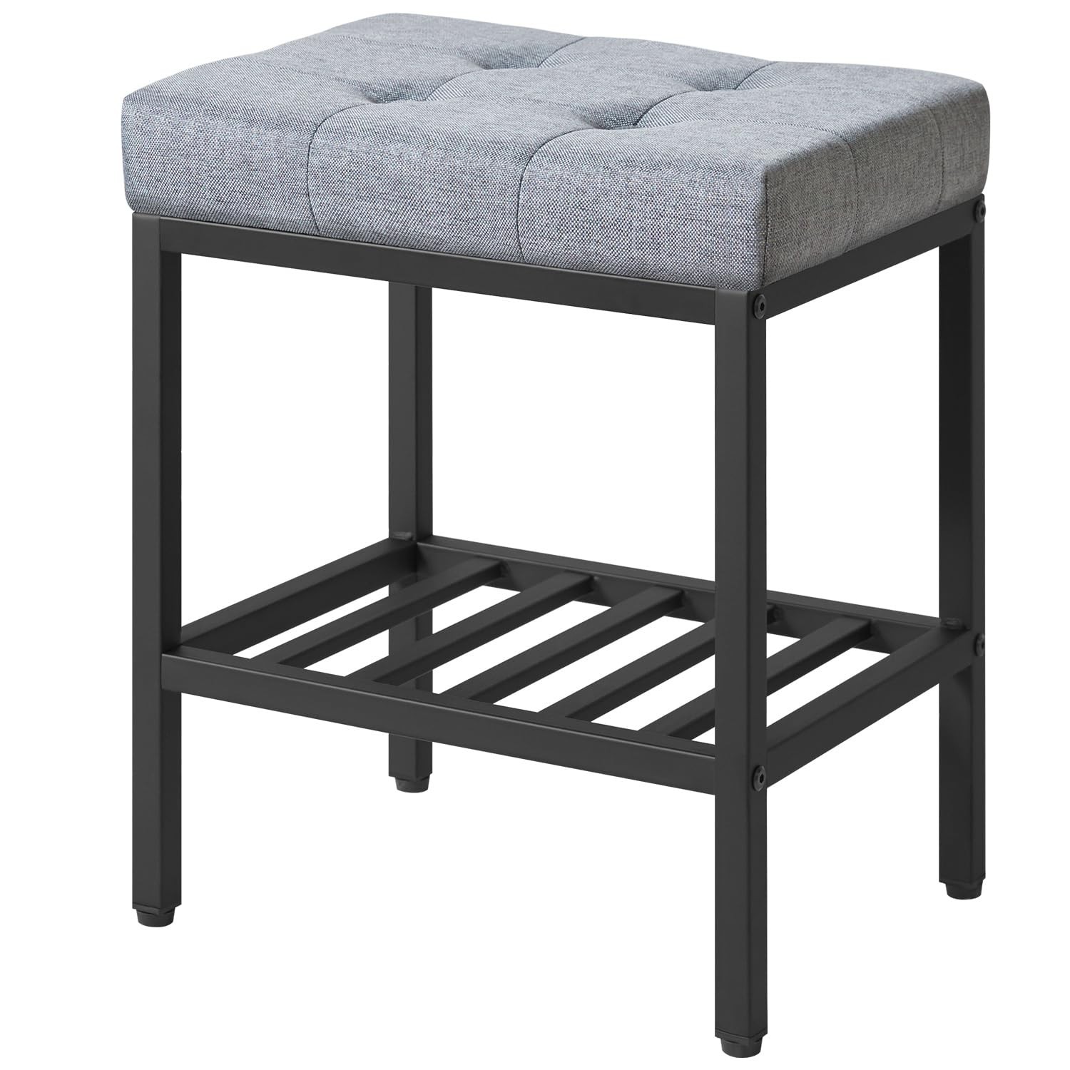 WBD017L Rectangular Makeup Stool Adjustable Storage Linen Vanity Blue Gray