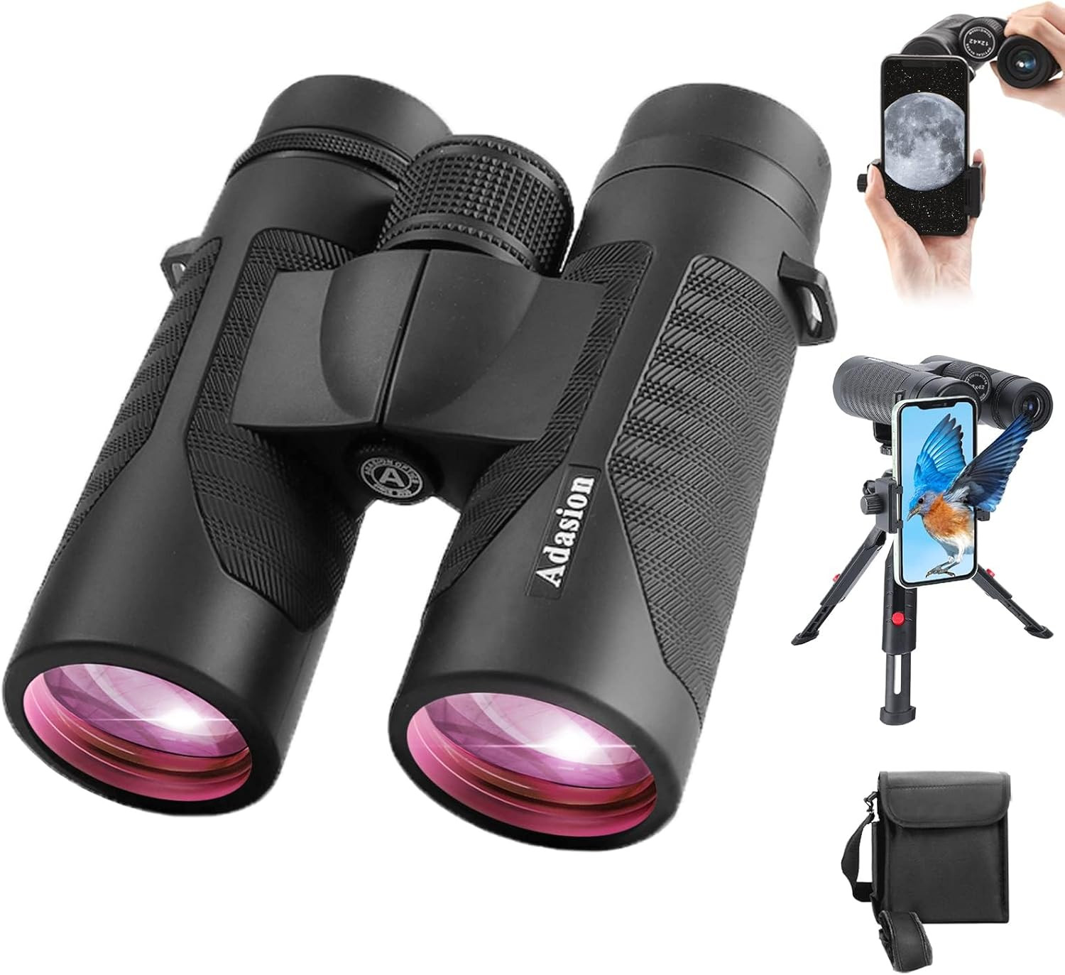 12X42 HD Binoculars for Adults High Powered with Phone Adapter and Tripod, Super