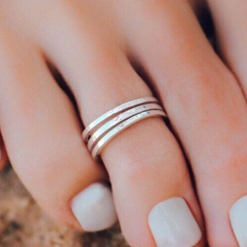 Casual Use For Women's Solid Metal Adjustable Triple Band Toe Ring 925 Silver
