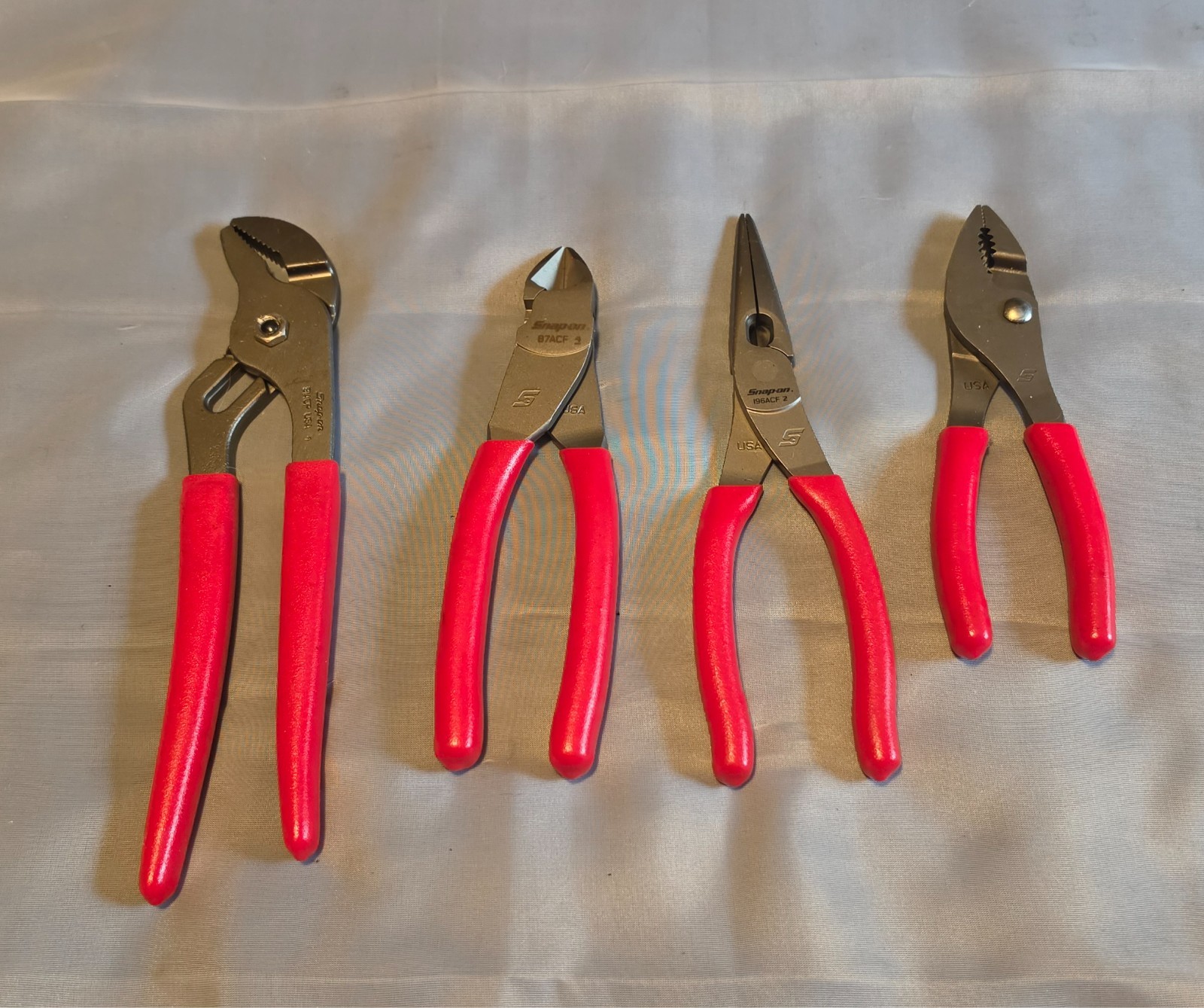 Snap-on 4-Piece Red Handle Pliers Cutter Set! Slip joint