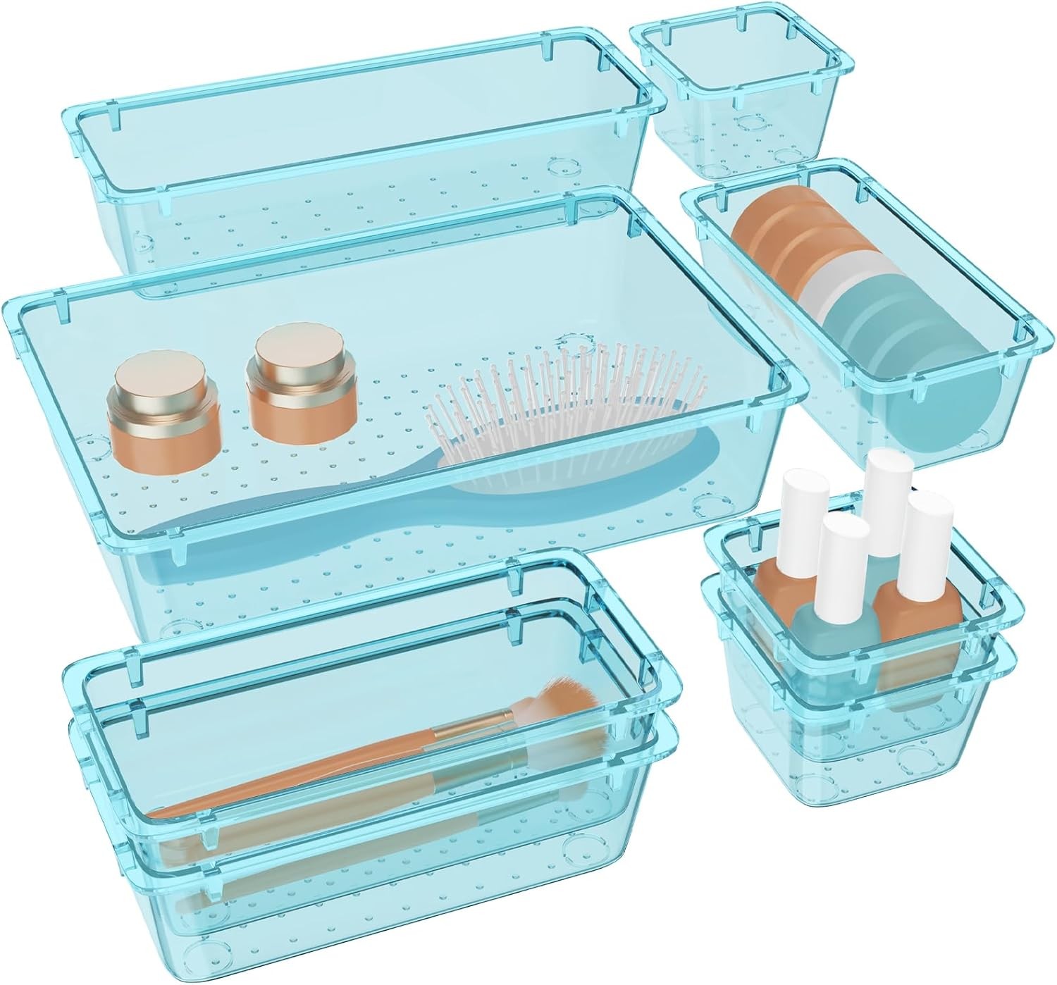 WOWBOX 8 PCS Plastic Drawer Organizer Set, 4 Sizes Desk Drawer Organization and