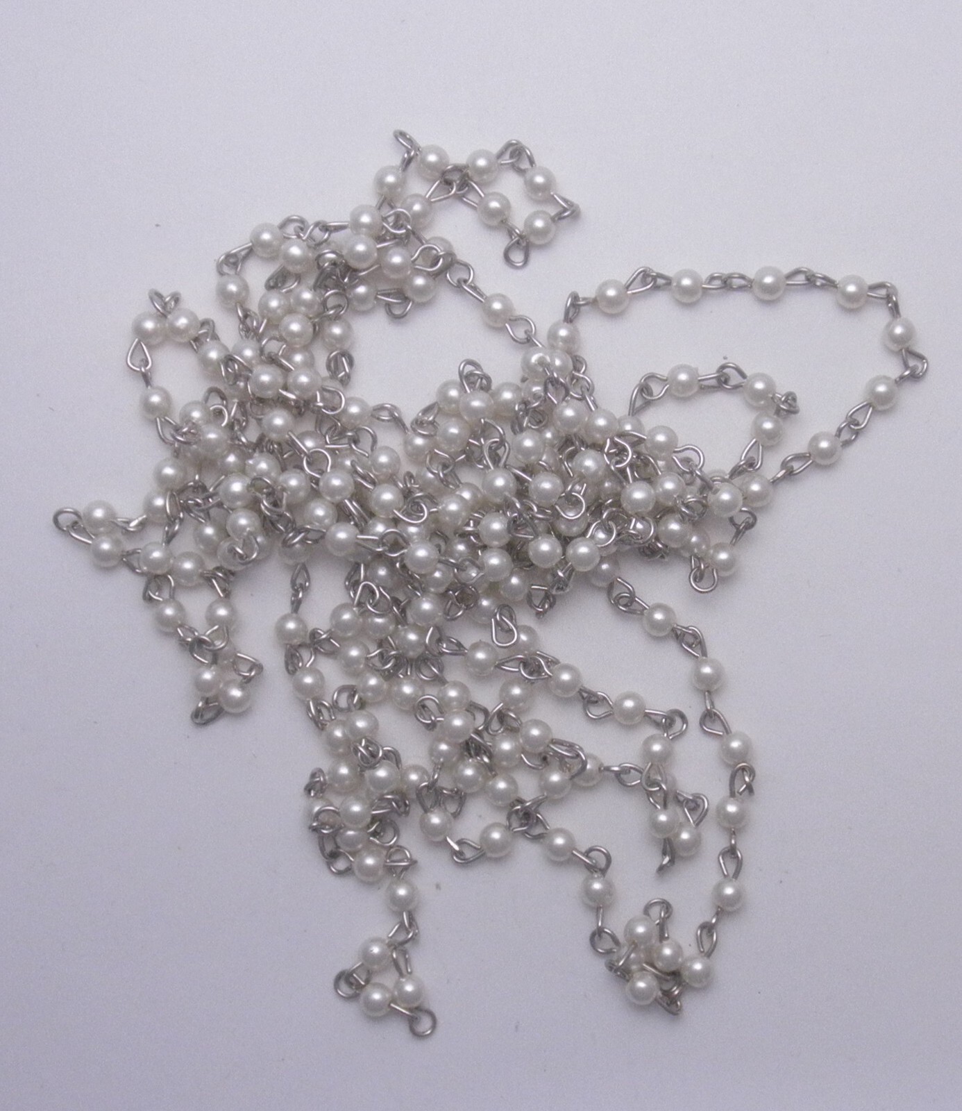 6 FEET   CRYSTAL    FAUX  PEARLS  BEADED CHAIN  APP 4MM