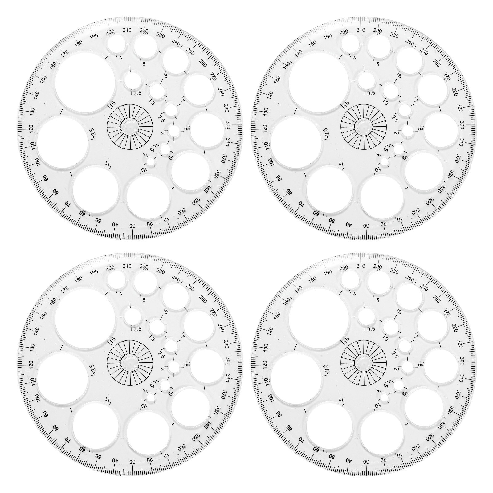 360-Degree Plastic Protractor, 4Pcs Circle Template Supplies, Transparent