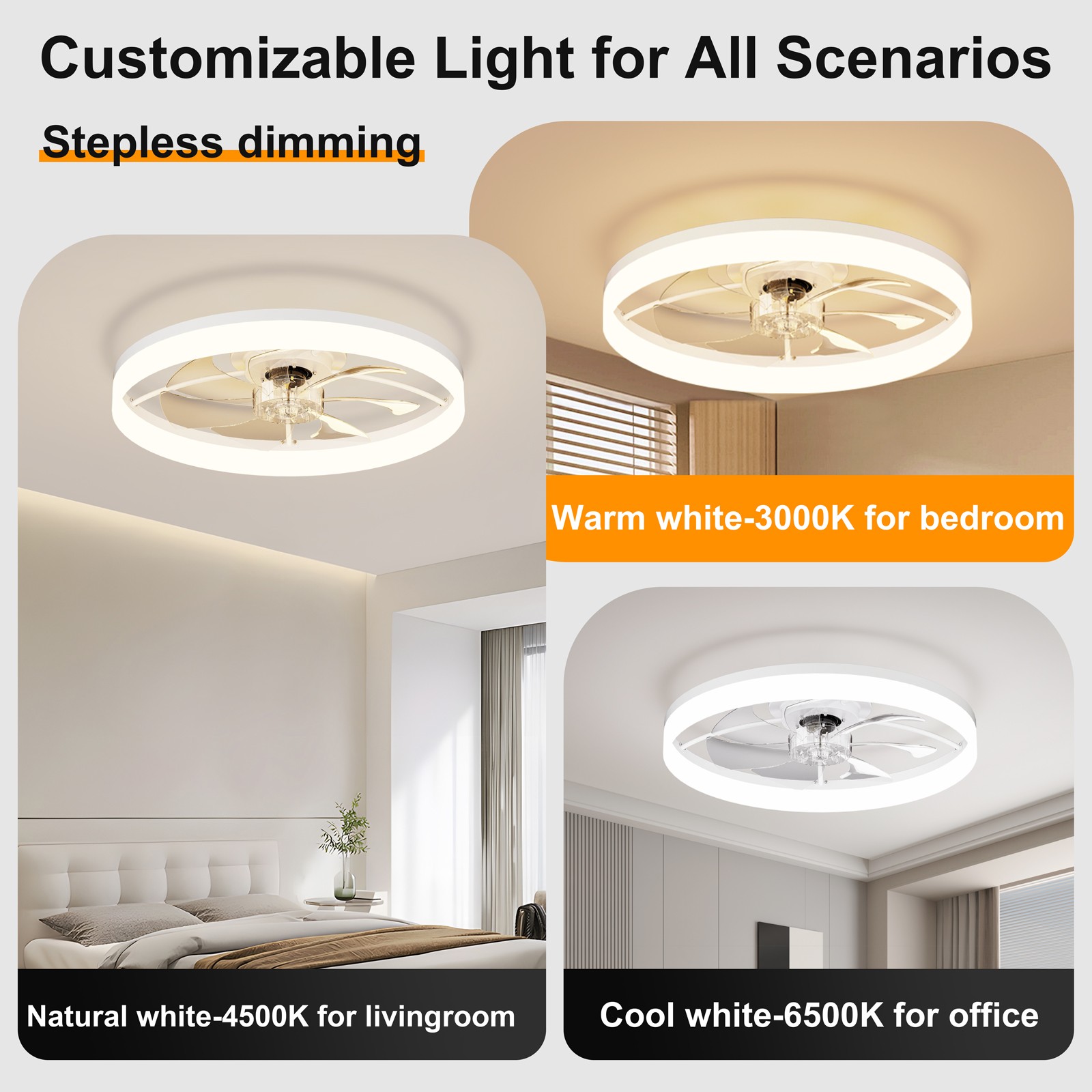 Ultra-Thin White Ceiling Fan Light with Remote & App Control, 23.6"
