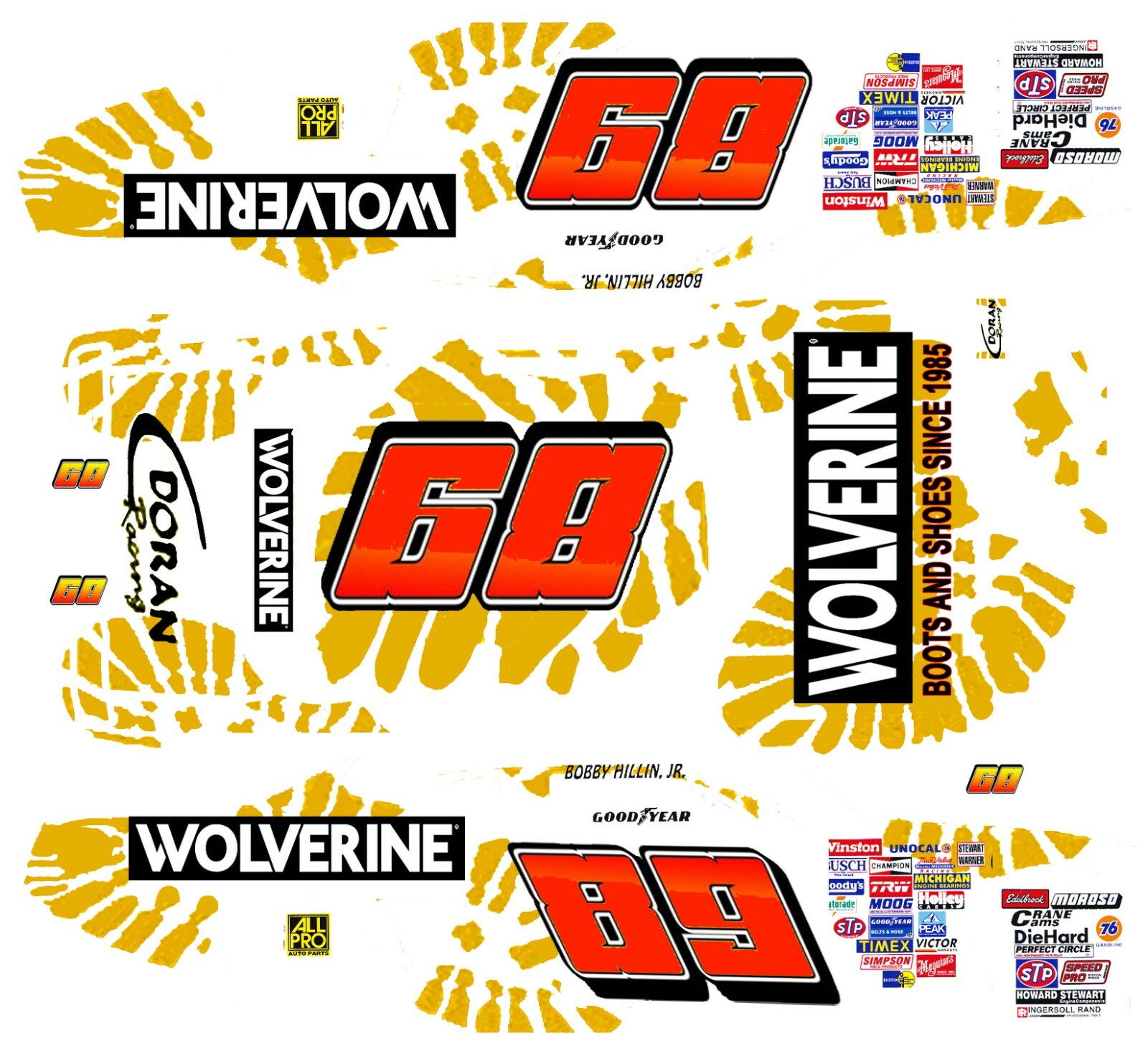 #89 Bobby Hillin Wolverine Ford 1/24th Scale Waterslide Nascar Decals