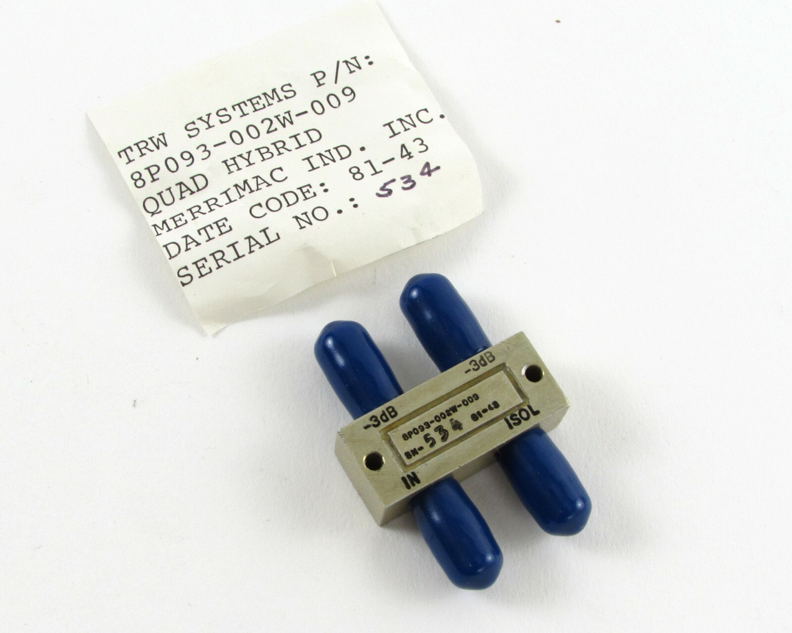 NEW Merrimac 8P093-002W-009 Quadrature Hybrid - SMA Female, 3 dB