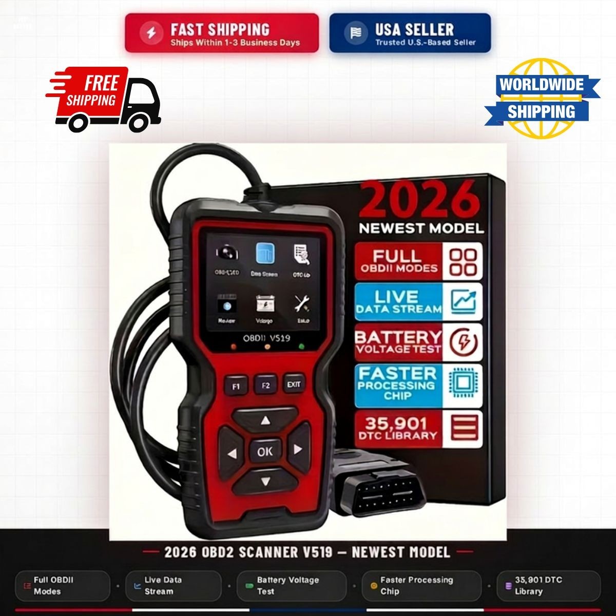 Professional OBD2 OBDII V519 Diagnostic Scanner Tool CAN Code Reader Multi Color