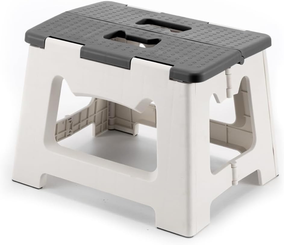 Banquito plegable gris para niños y adultos, soporta hasta 300 lbs, portátil