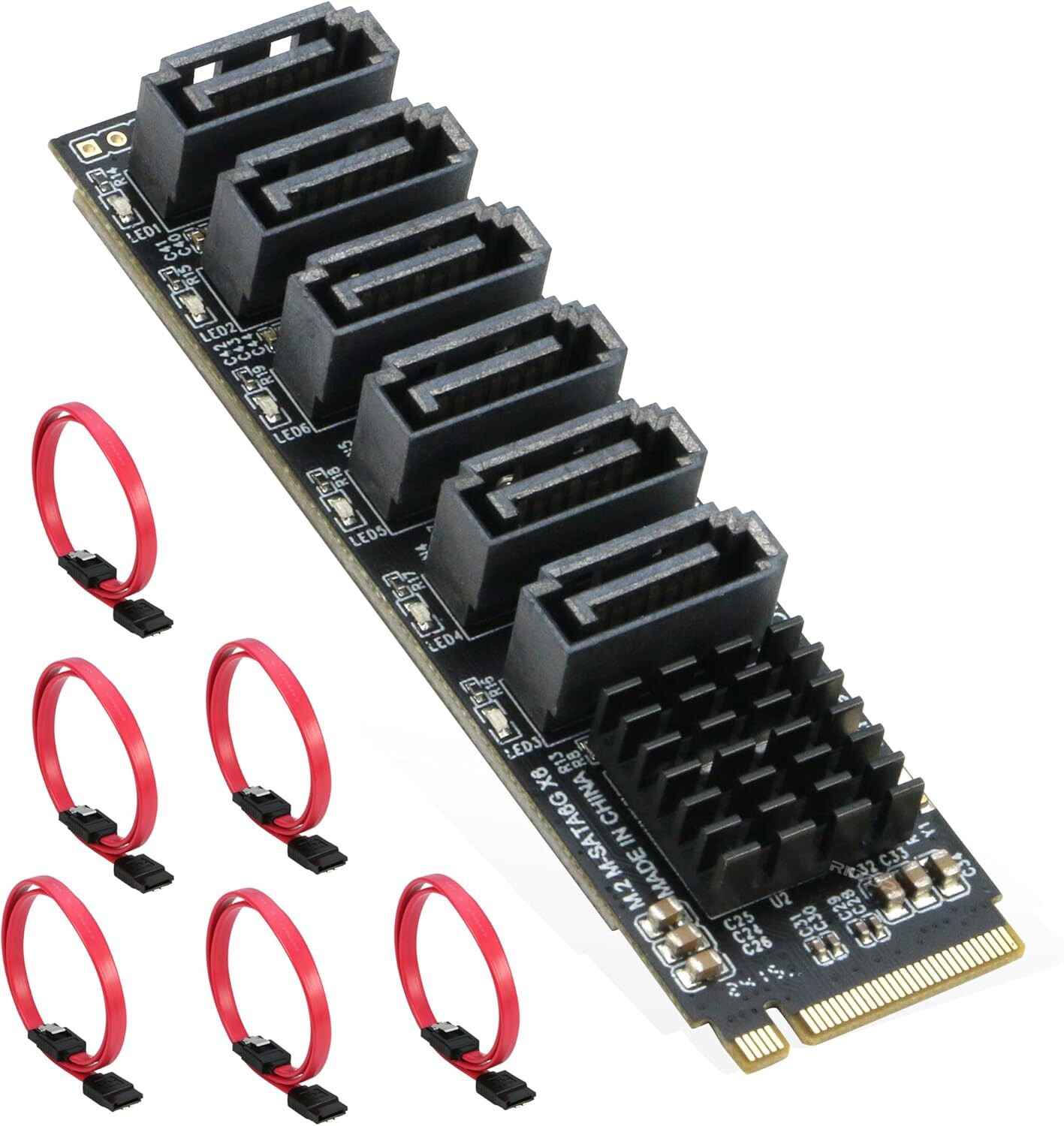 M.2 to SATA Adapter [6-Port], M Key NVMe to SATA 3.0 Card, ASM1166 Chip SATA 6Gb