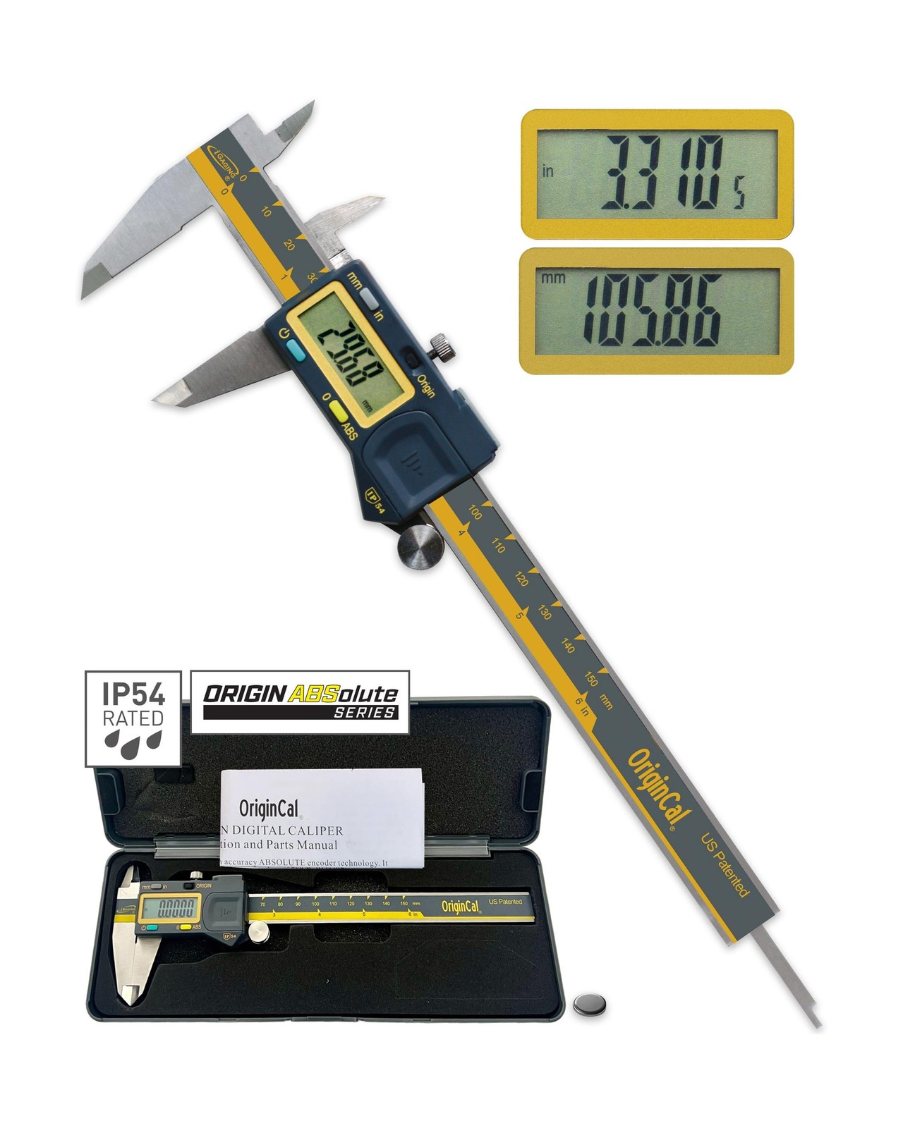 iGAGING Absolute Origin 0-6" Digital Caliper, IP54 Stainless Steel, SPC/USB O...