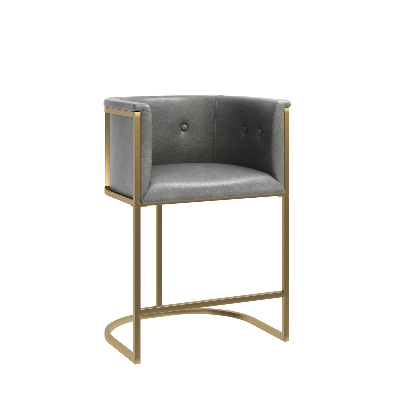 Manhattan 26" Counter Stool – Gray Faux Leather with Brass-Finish Metal Base