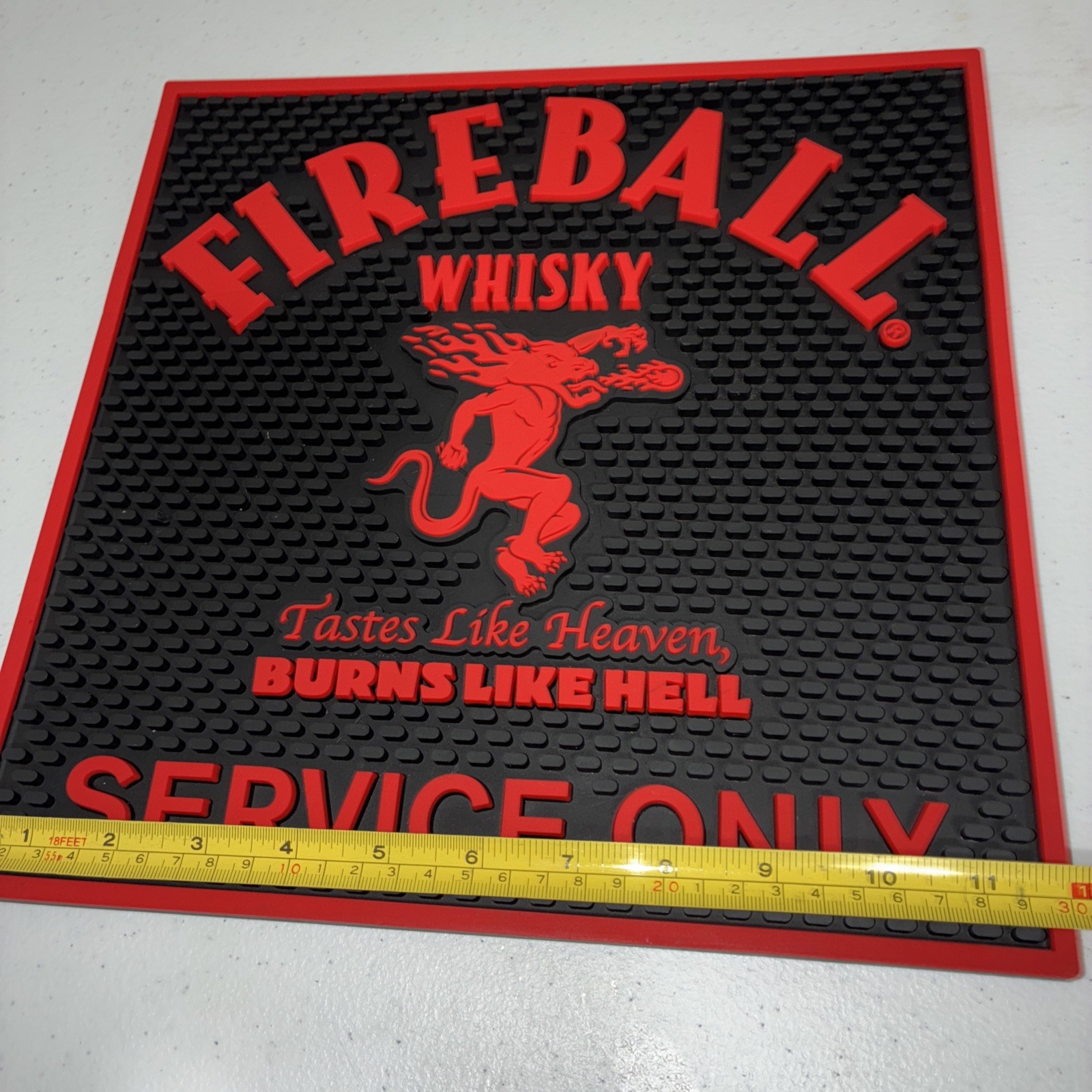 Fireball Cinnamon Whisky Bar Mat 11.75” Black & Red Burns Like Hell used