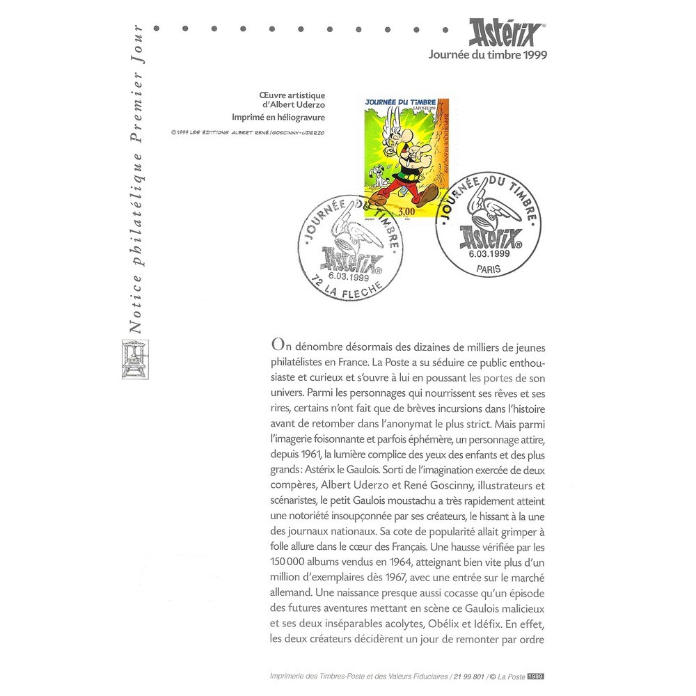 Philatelic Notice RF Stamp Asterix, Stamp Day (06.03.1999)