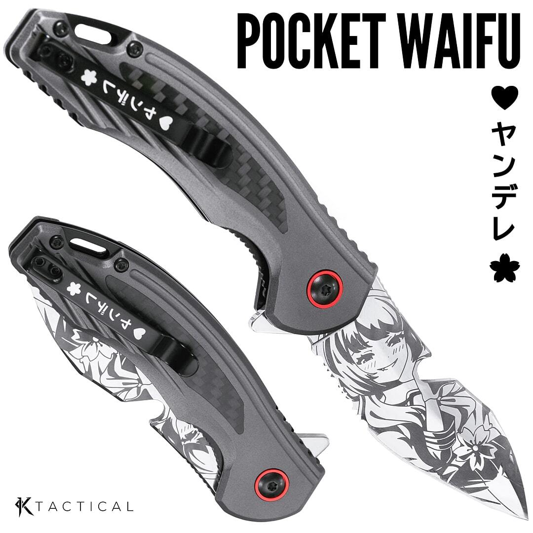 Pocket Waifu "Yandere" Heart Cut Folding Knife Mirror Finish KTactical