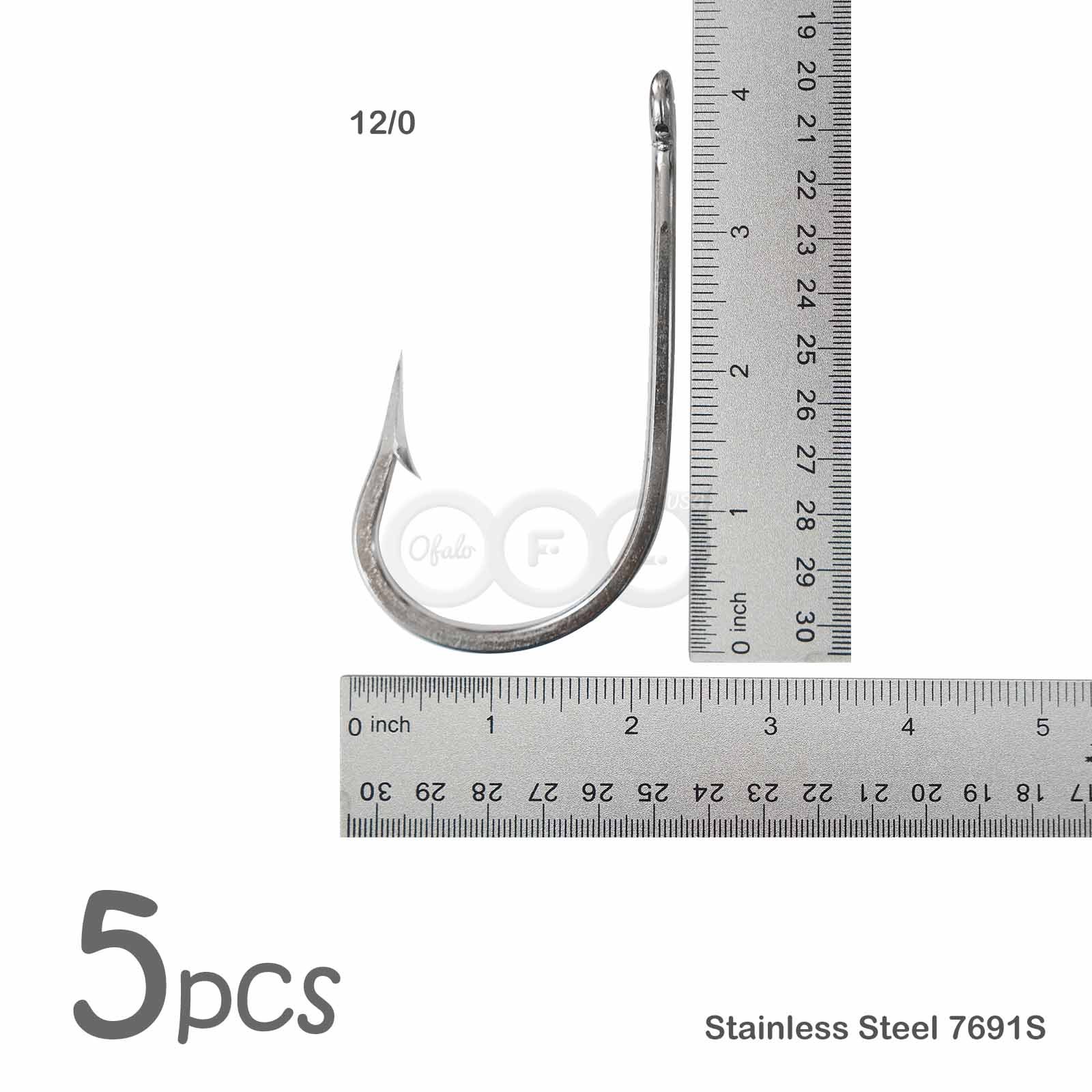 5pcs Size 12/0 Fishing 7691S Stainless Steel Hook Big Game Southern Tuna Hooks
